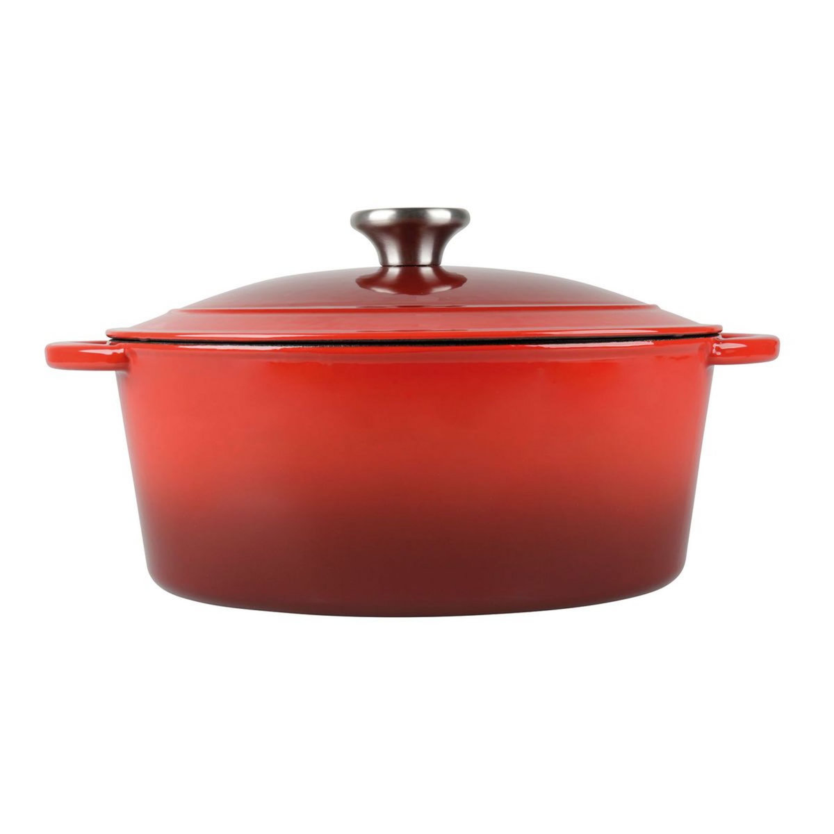 ACTUEL  Cocotte ovale fonte d'acier rouge interieur blanc emaillée 9 litres