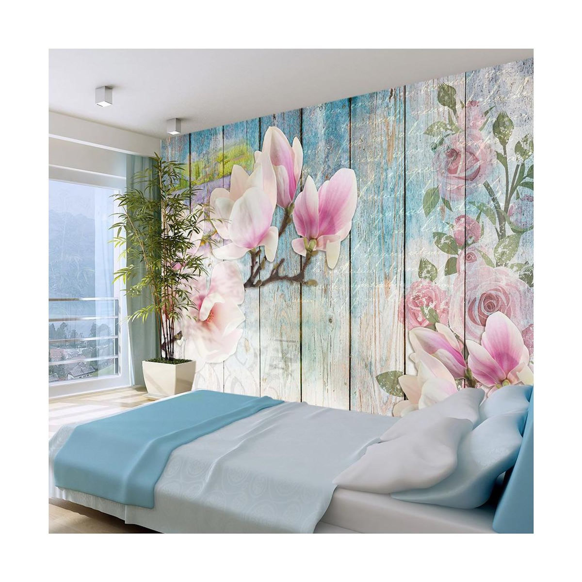 Paris Prix Papier Peint  Pink Flowers on Wood