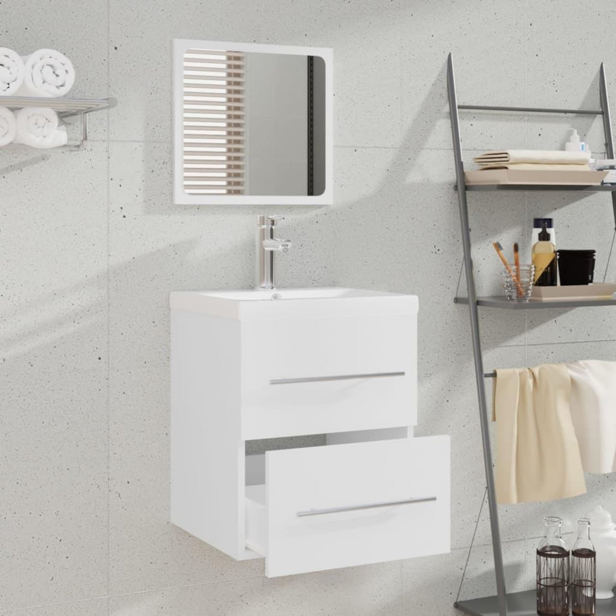 VIDAXL Meuble lavabo avec bassin integre Blanc Bois d'ingenierie