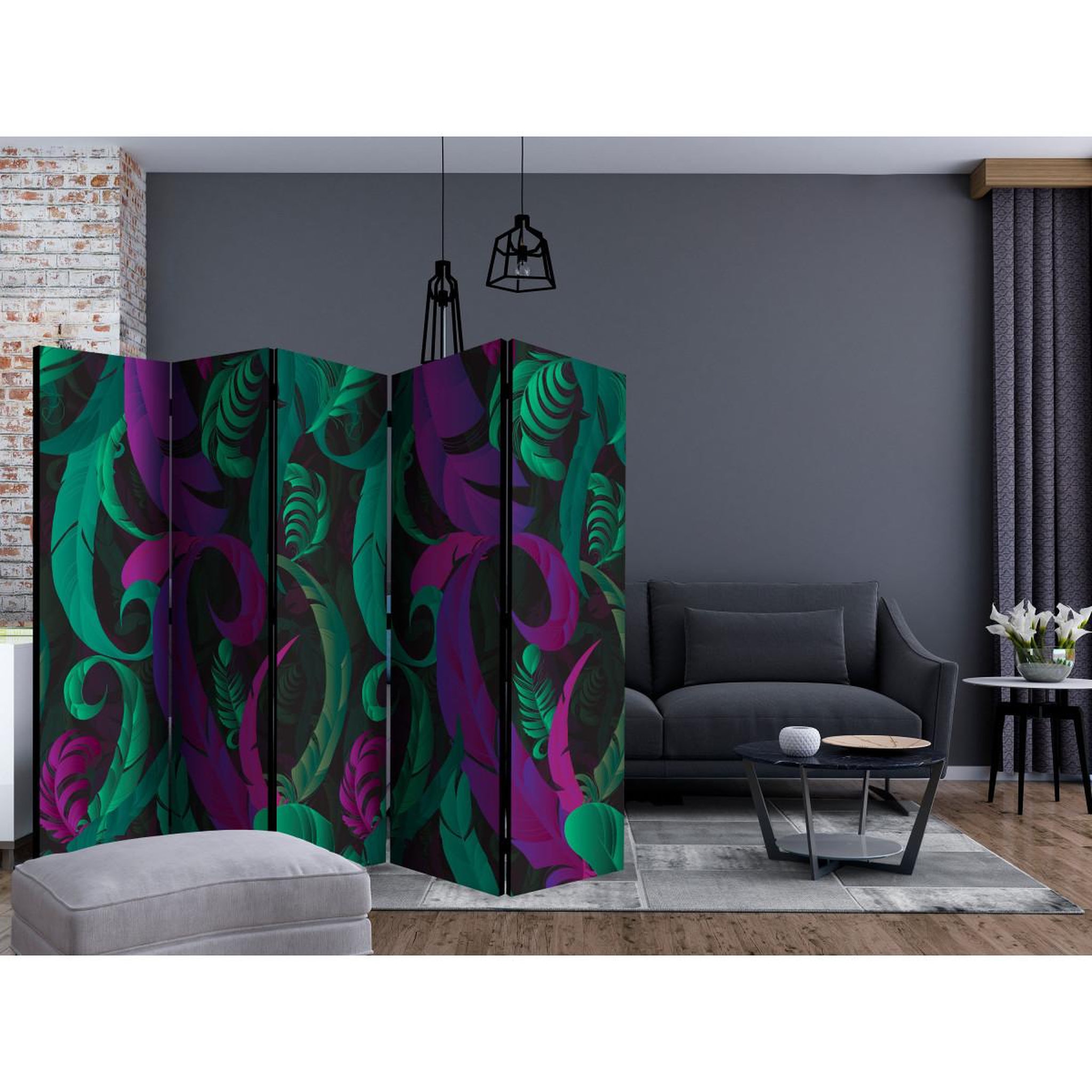 Voir la diapositive 2 : Paris Prix Paravent 5 volets  dance of feathers  172x225cm