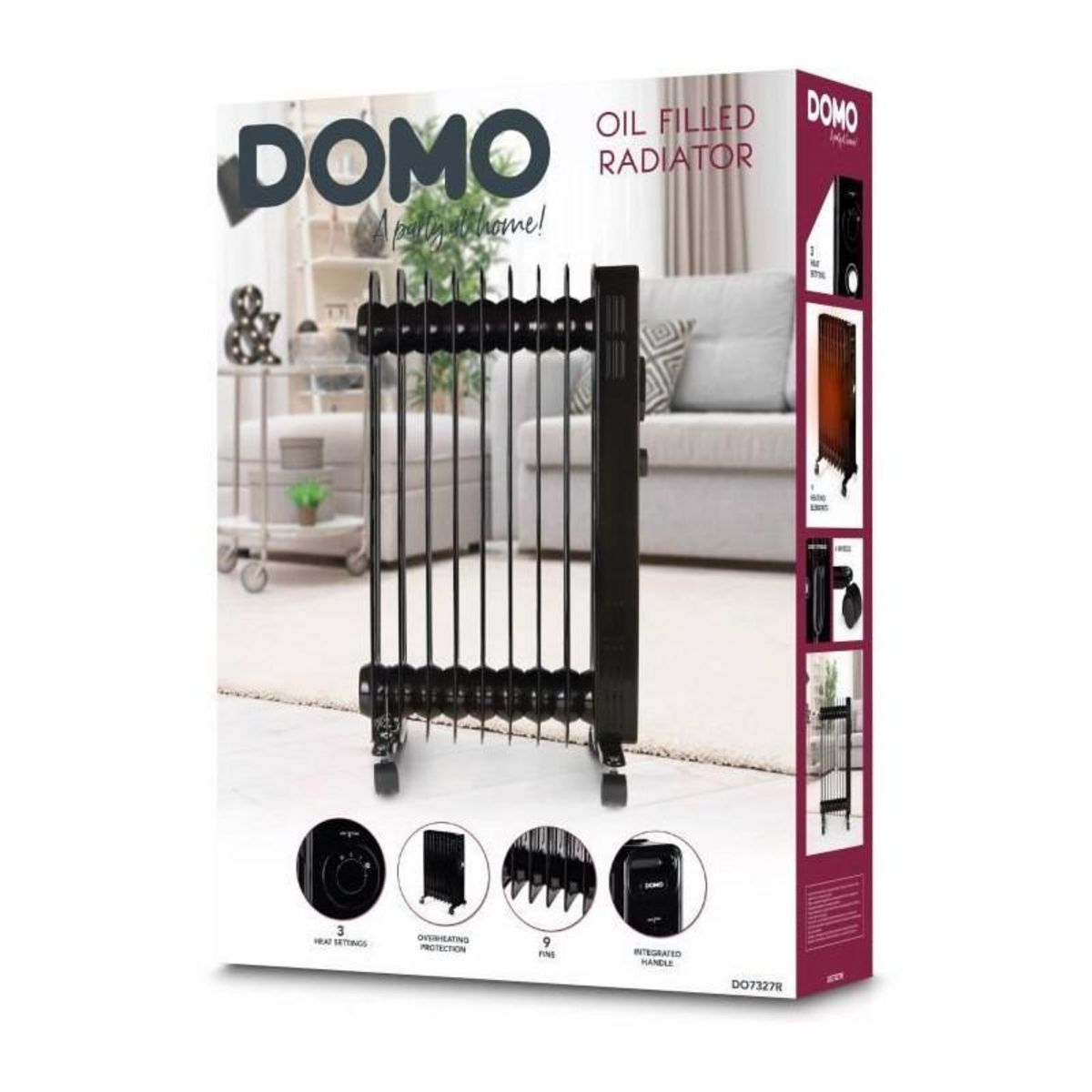Domo Radiateur a bain d'huile - 2000 W - DOMO - DO7327R - 42,5 x 28 x 64 cm - Noir