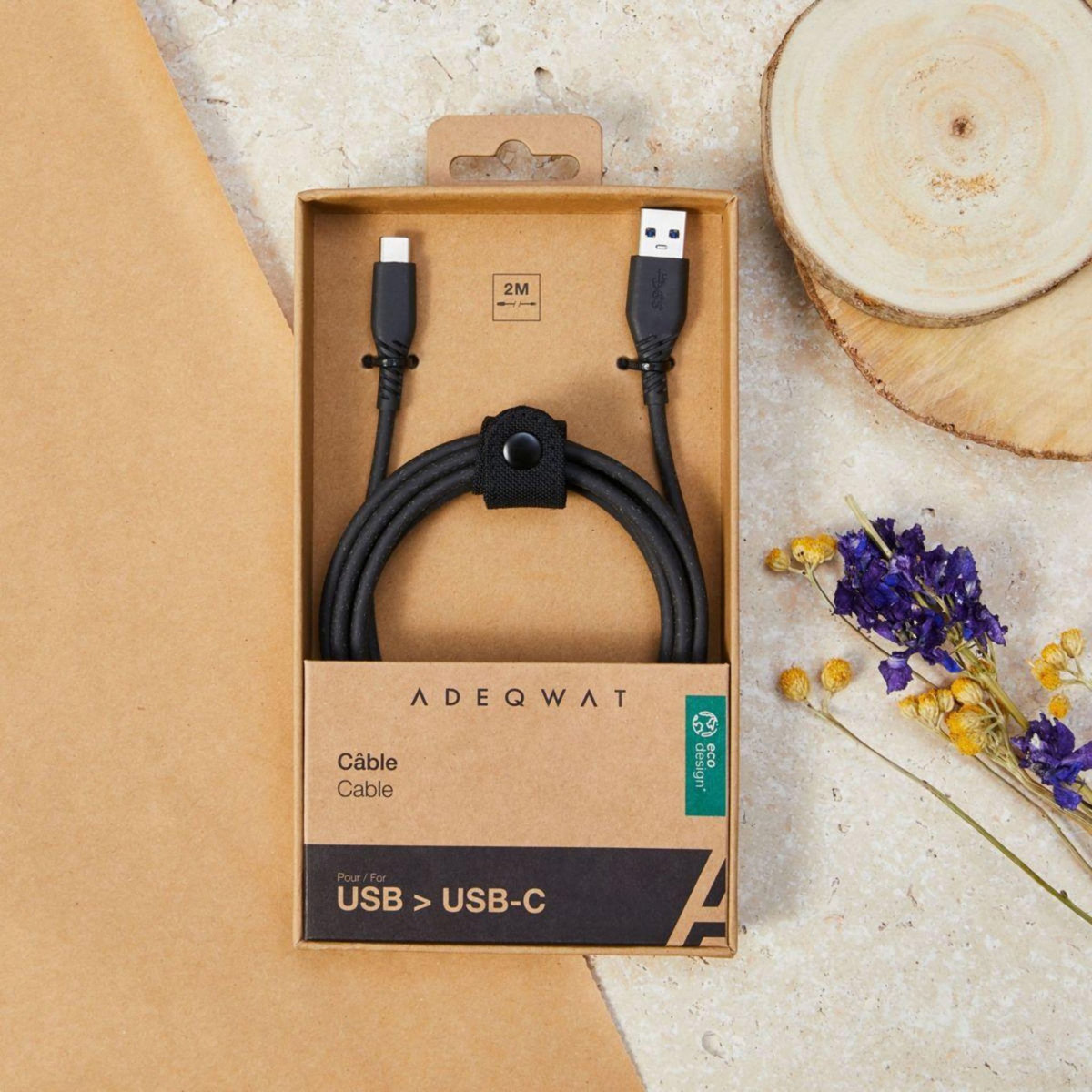 ADEQWAT Câble USB C vers USB 2M eco design Noir