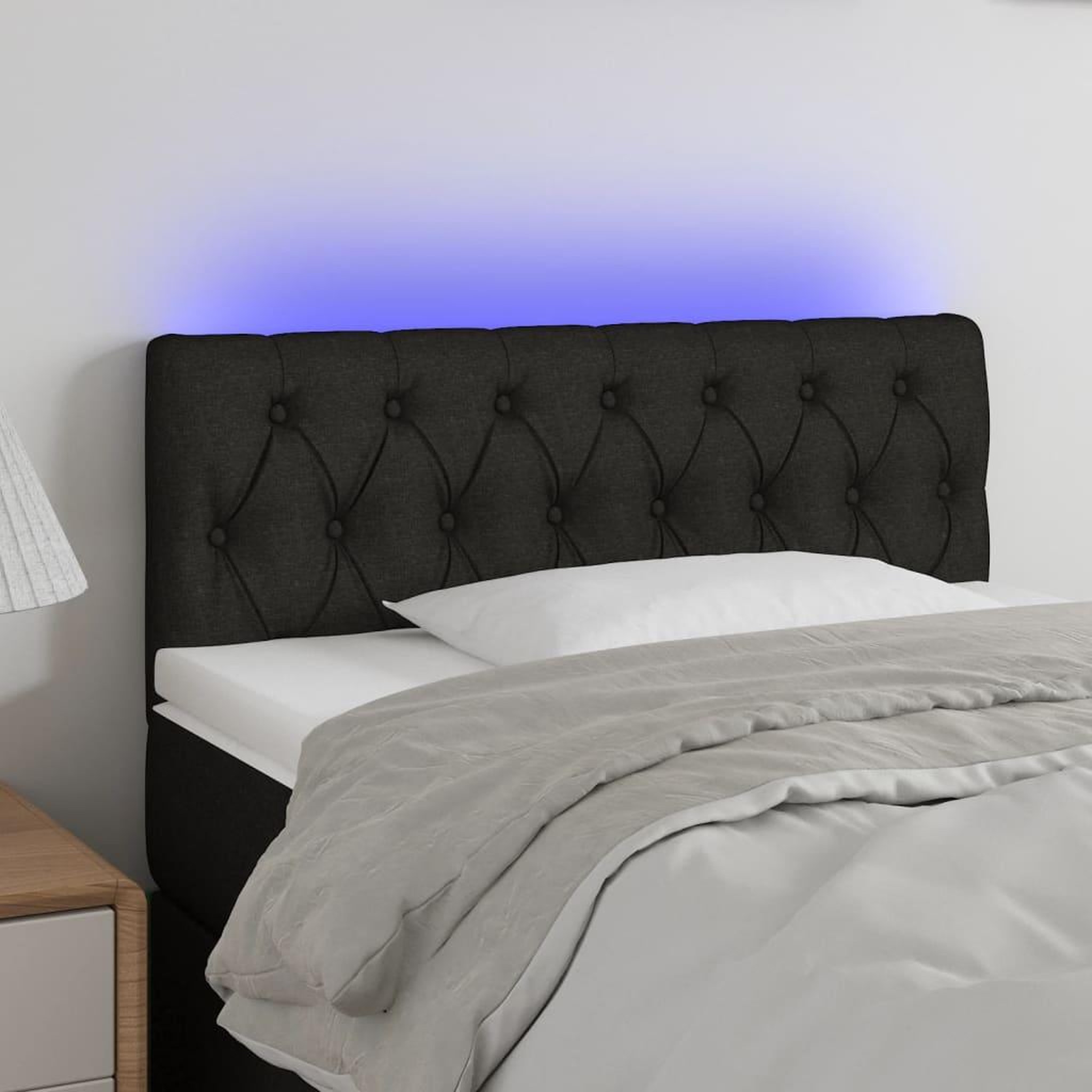 Voir la diapositive 1 : VIDAXL Tete de lit a LED Noir 90x7x78/88 cm Tissu