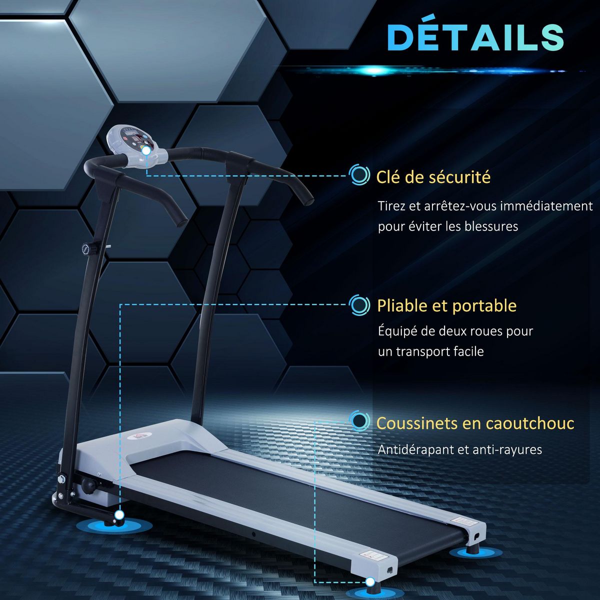 HOMCOM Tapis de marche électrique tapis de Fitness 450 W gris noir