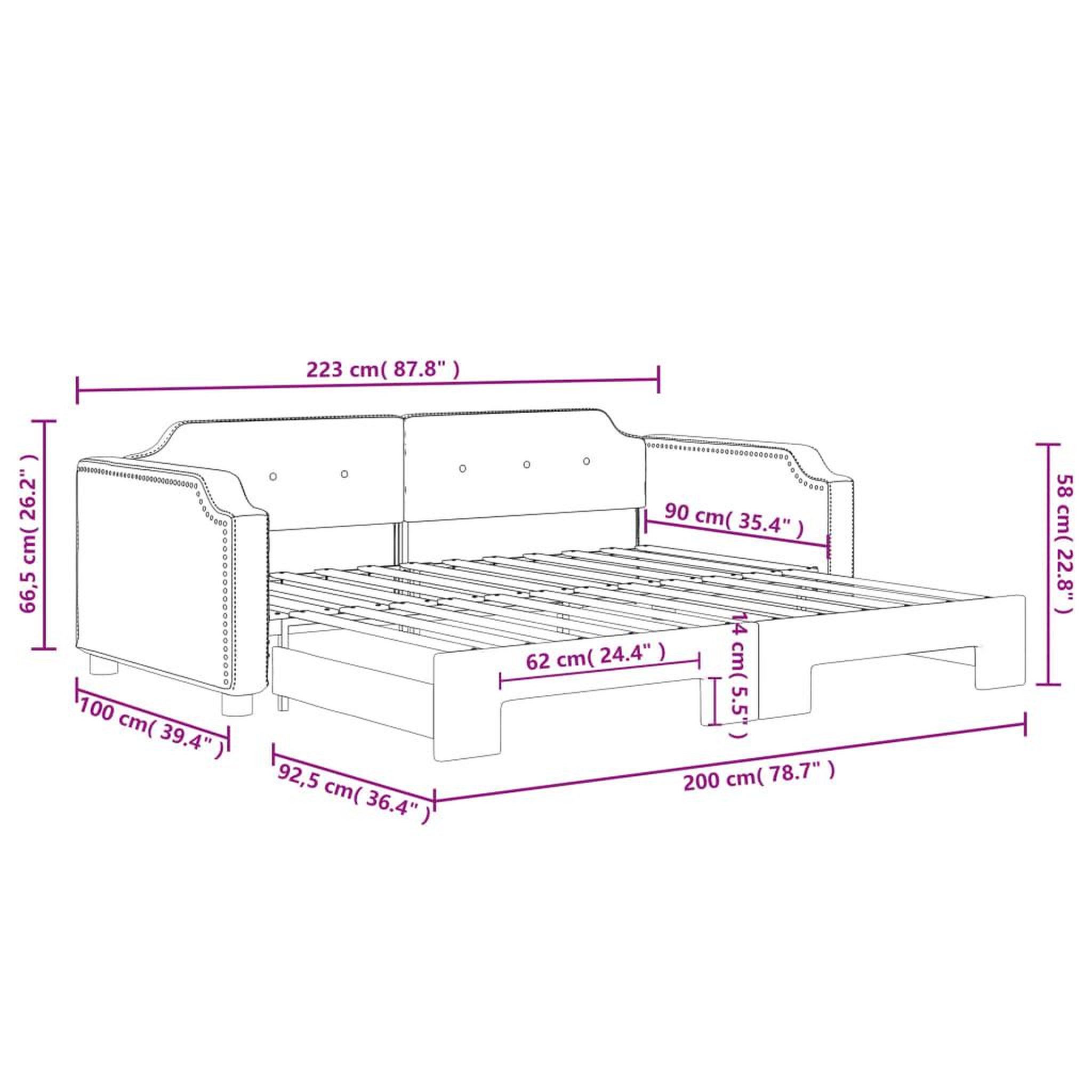 Voir la diapositive 6 : VIDAXL Lit de jour avec gigogne sans matelas gris fonce 90x200 cm