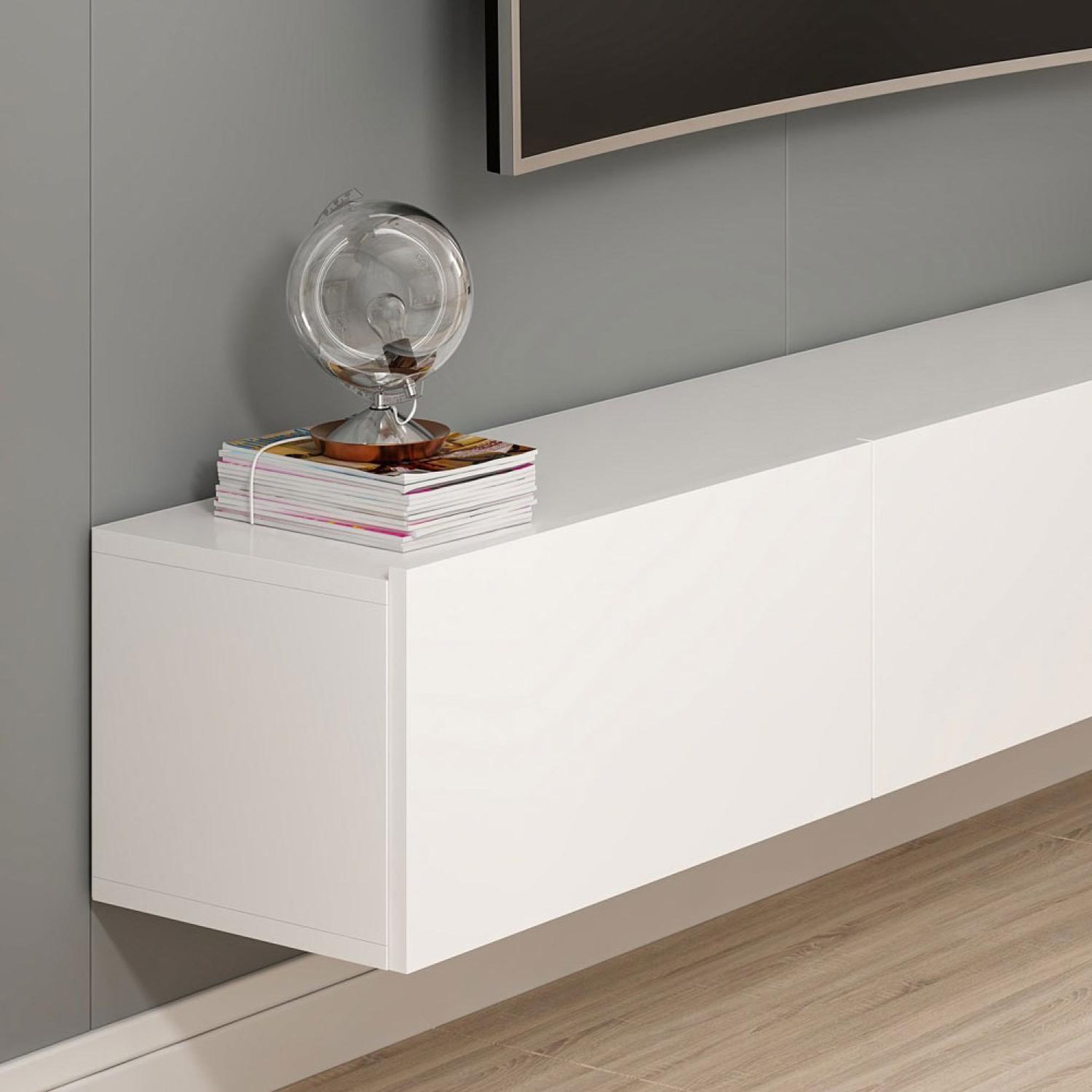 Voir la diapositive 4 : CONCEPT USINE Meuble tv suspendu avec placards blanc 180cm pary
