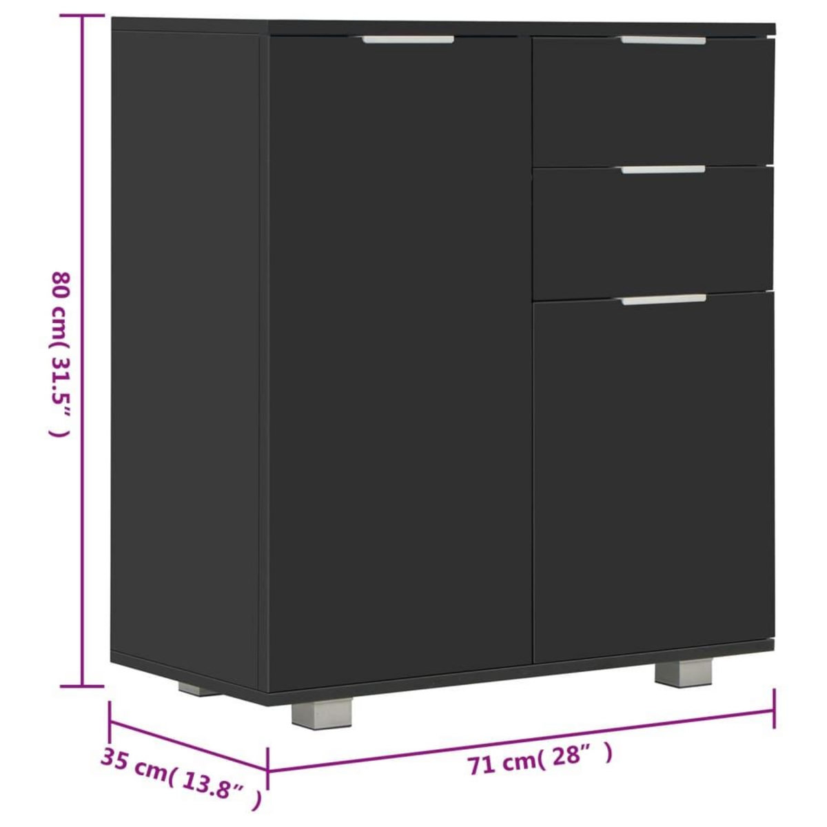 VIDAXL Buffet Noir brillant 71x35x80 cm Bois d'ingenierie