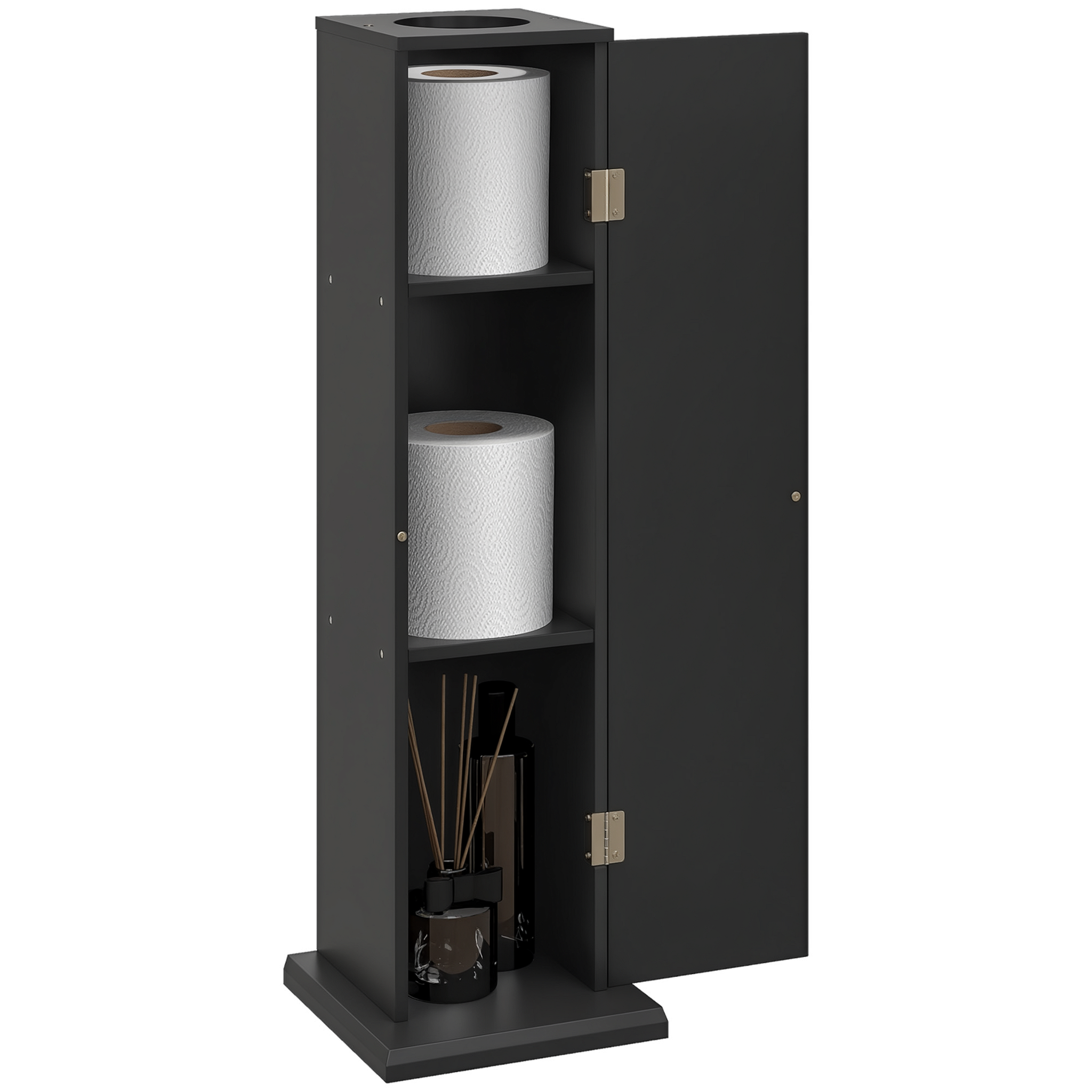 Voir la diapositive 4 : HOMCOM Support papier toilette - porte-papier toilette - armoire pour papier toilette - 3 niveaux + sortie papier mdf noir