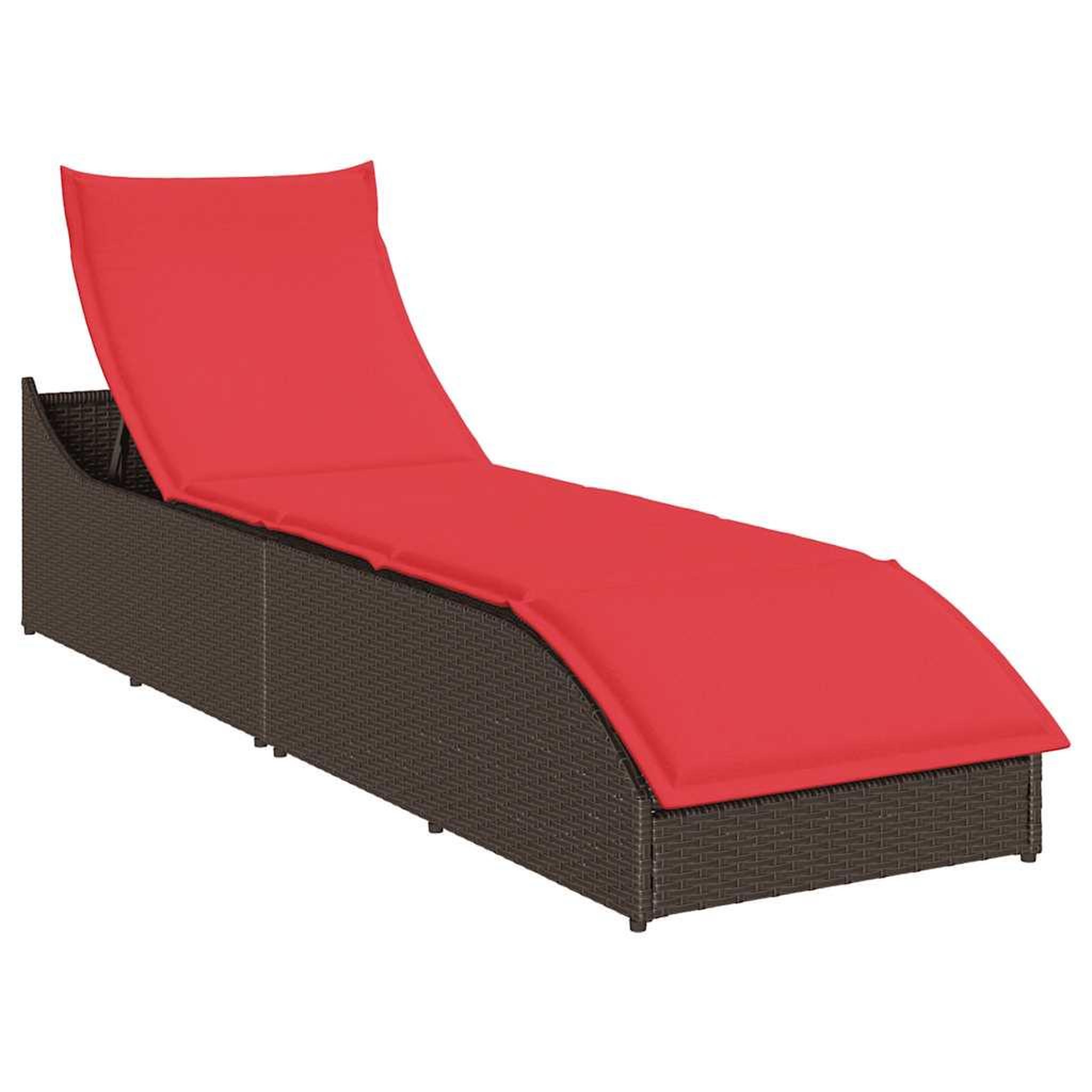 VIDAXL Chaise longue pliante coussin rangement marron resine tressee