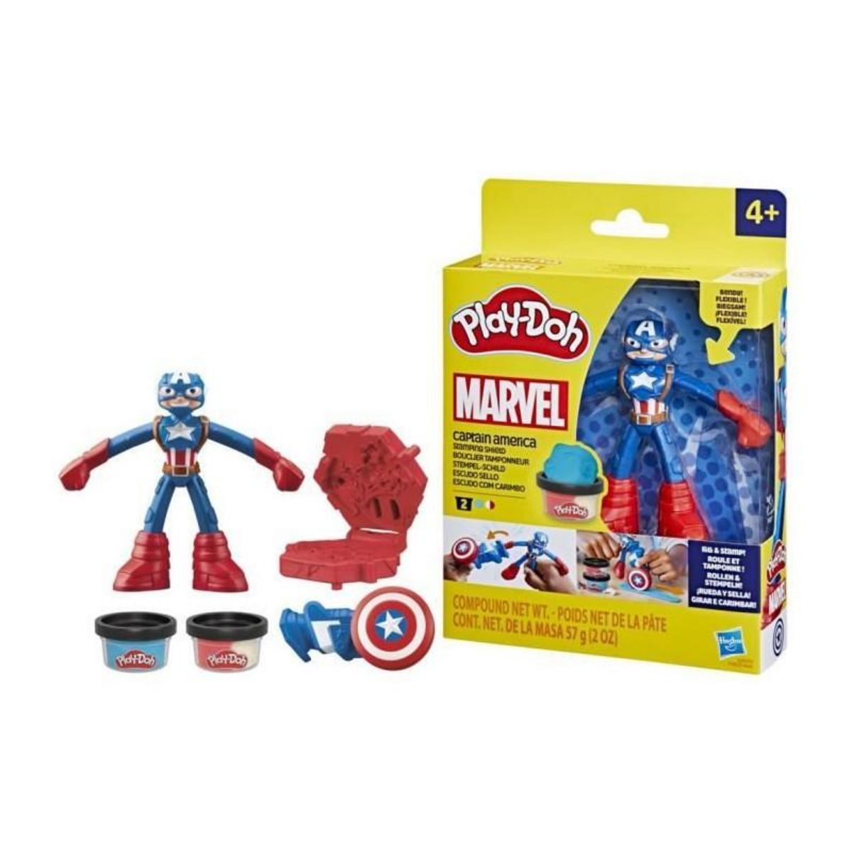 PLAYDOH Play-Doh Captain America, coffret Bouclier tamponneur avec figurine flexible, accessoires et pâte a modeler, des 4 ans, Marvel