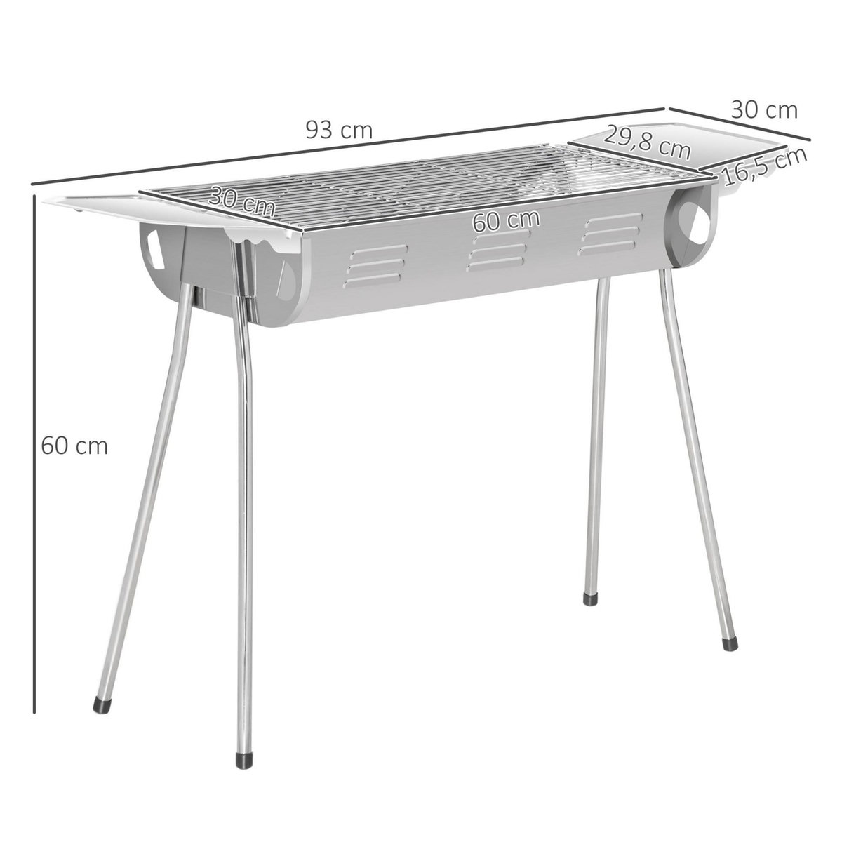 OUTSUNNY Barbecue à charbon portable BBQ grill sur pieds 2 tablettes rabattables dim. 93L x 30l x 60H cm acier inox.
