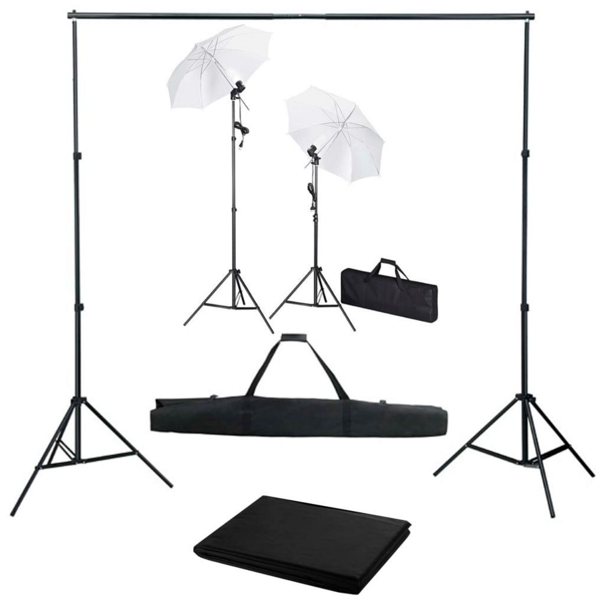 VIDAXL Kit de studio photo avec toile de fond lampes et parapluies