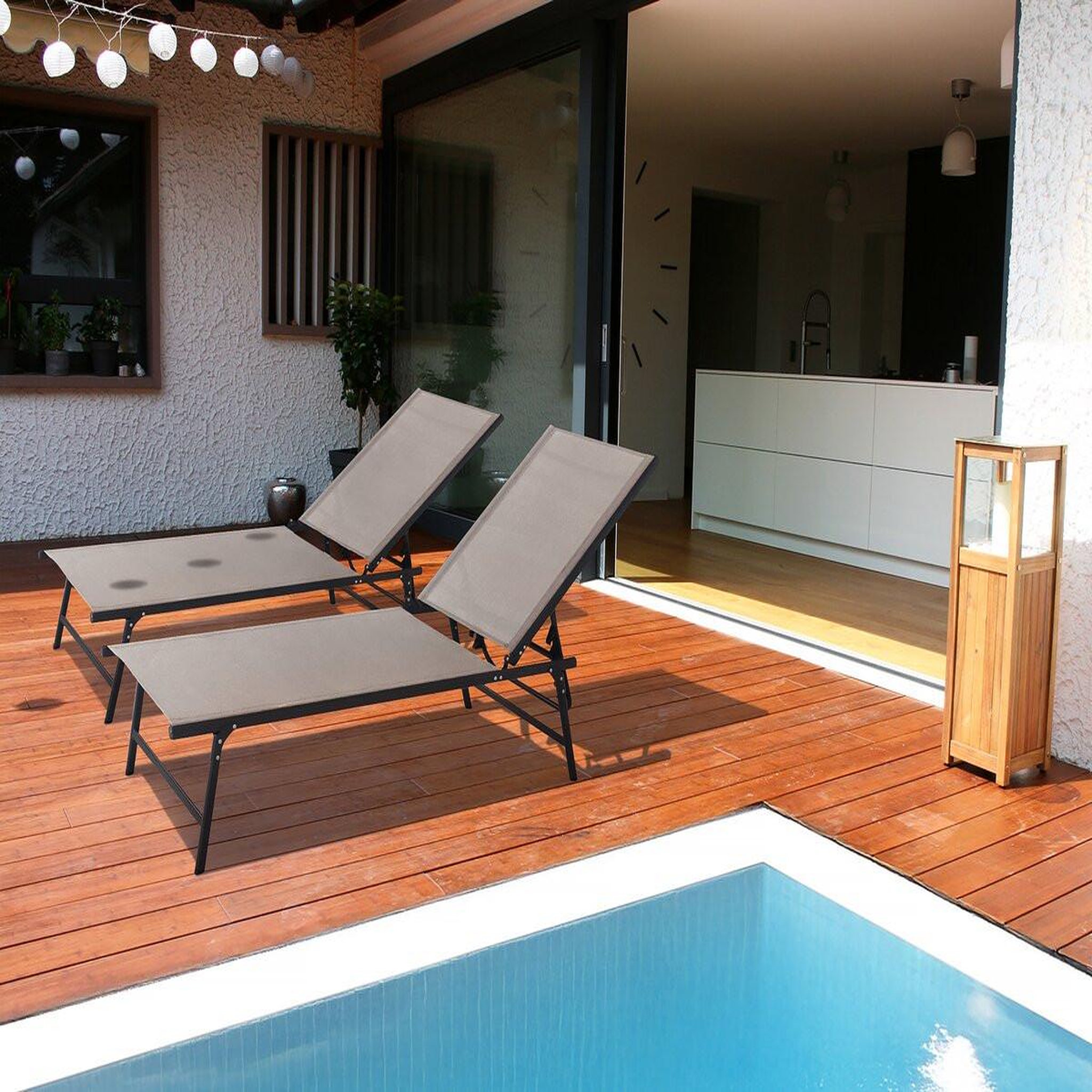 Voir la diapositive 2 : Habitat et Jardin Lot de 2 bains de soleil en métal  sublima  - 180 x 54 x 104 cm - taupe