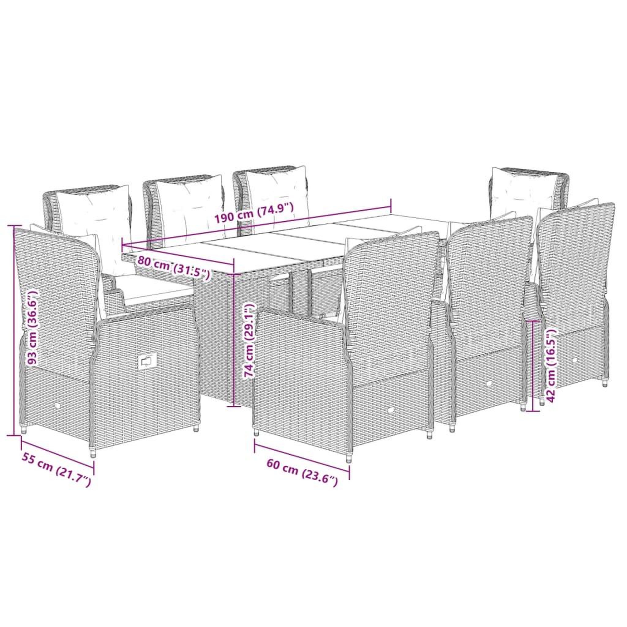 Voir la diapositive 6 : VIDAXL Ensemble a manger de jardin et coussins 9 pcs gris clair rotin