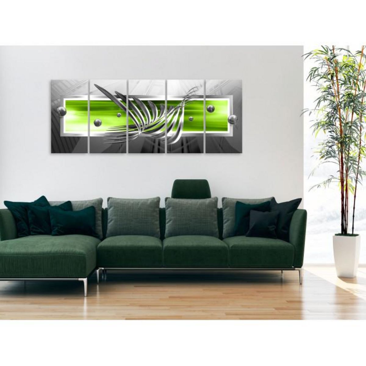 Paris Prix Tableau 5 Panneaux  Silver Wings Narrow Green