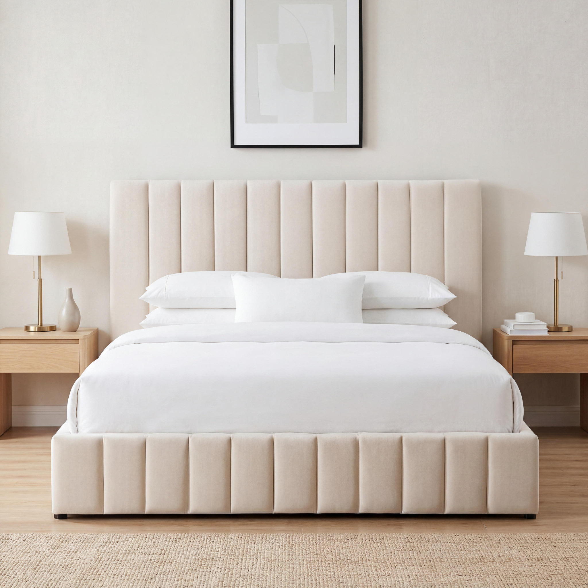 Voir la diapositive 5 : BELLECOUR Bellecour literie | lit coffre velours beige trocadero 2 places