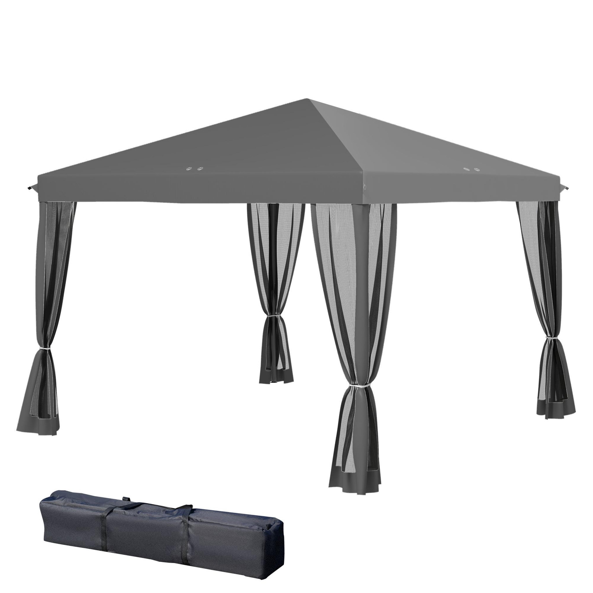 Voir la diapositive 1 : OUTSUNNY Tonnelle barnum pliant style colonial 2,95L x 2,95l x 2,6H m 4 moustiquaires + sac de transport gris