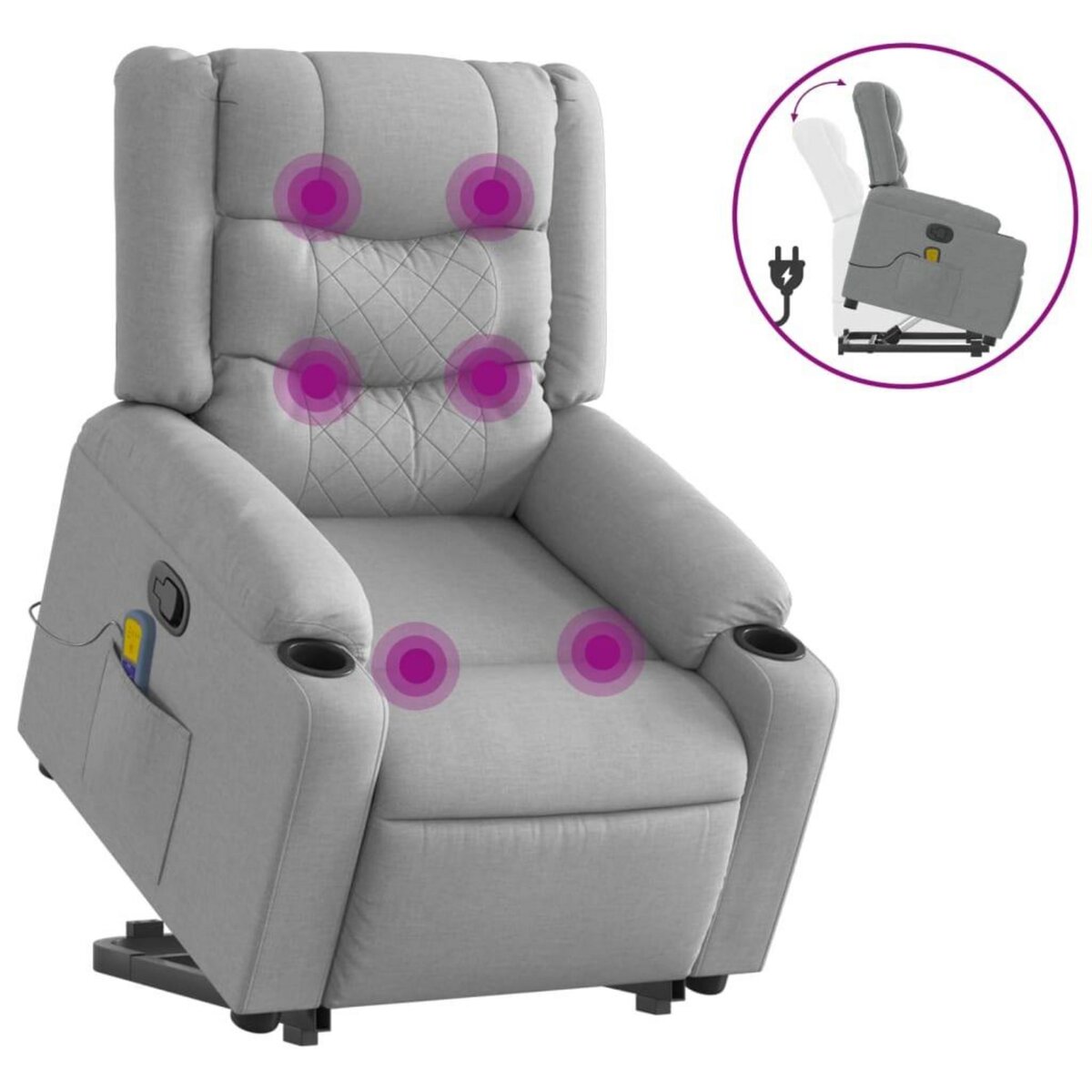 VIDAXL Fauteuil de massage inclinable Gris clair Tissu