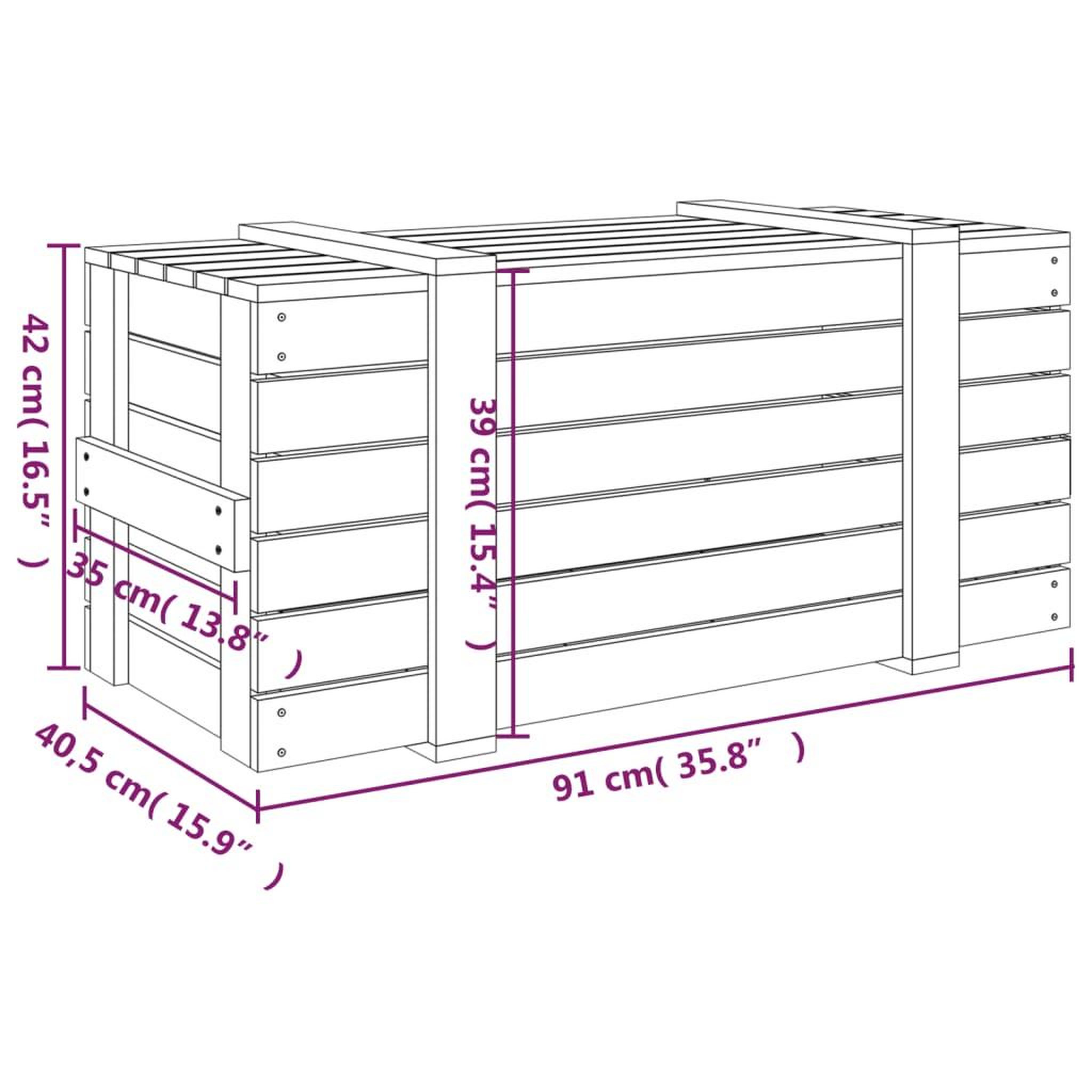 Voir la diapositive 6 : VIDAXL Boîte de rangement Marron miel 91x40,5x42 cm Bois massif pin