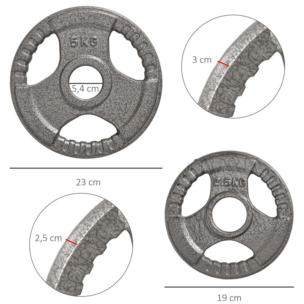 HOMCOM Disques de poids 2,5/2,5/5/5 Kg - 4 poids de musculation - dia. trou 5,4 cm - acier