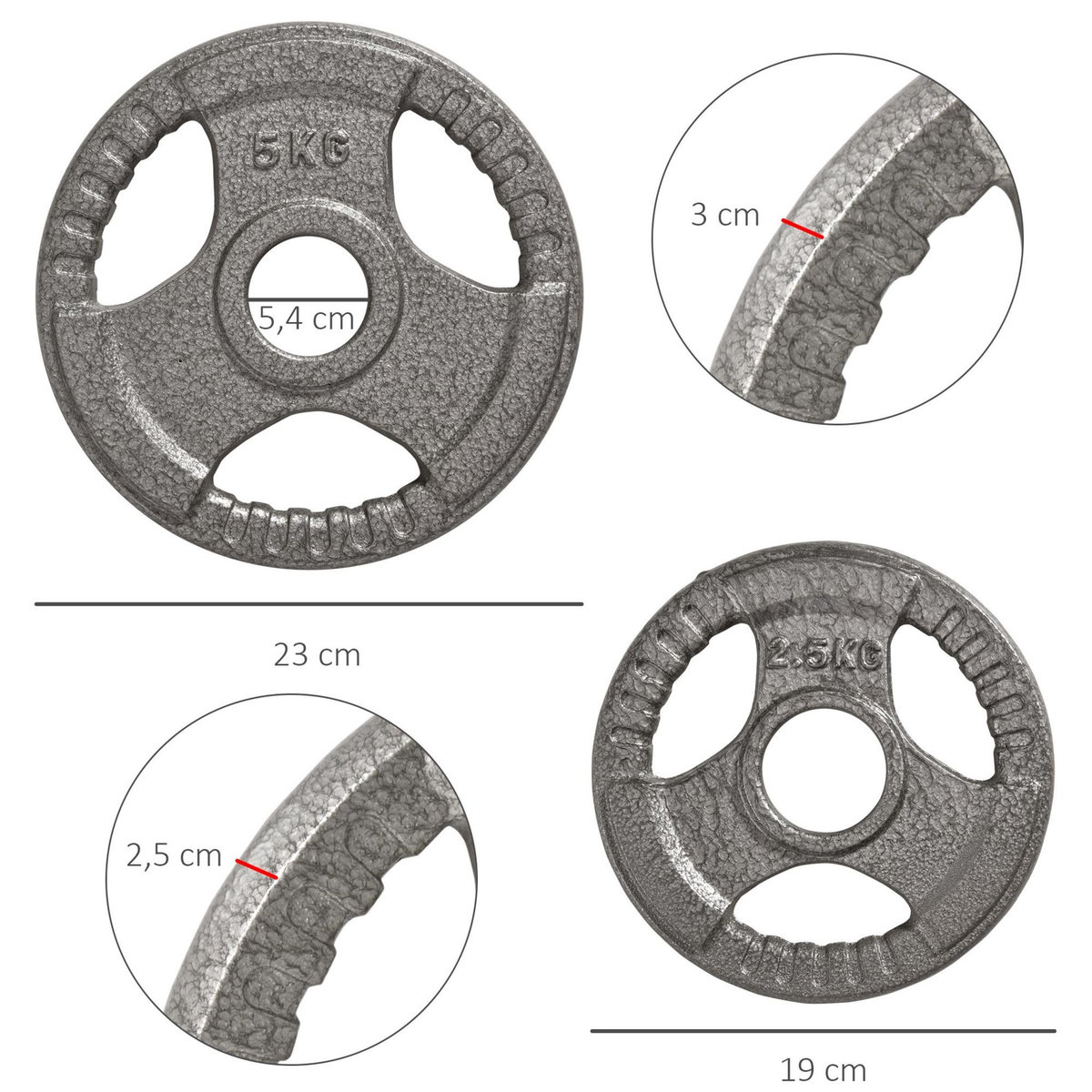 HOMCOM Disques de poids 2,5/2,5/5/5 Kg - 4 poids de musculation - dia. trou 5,4 cm - acier