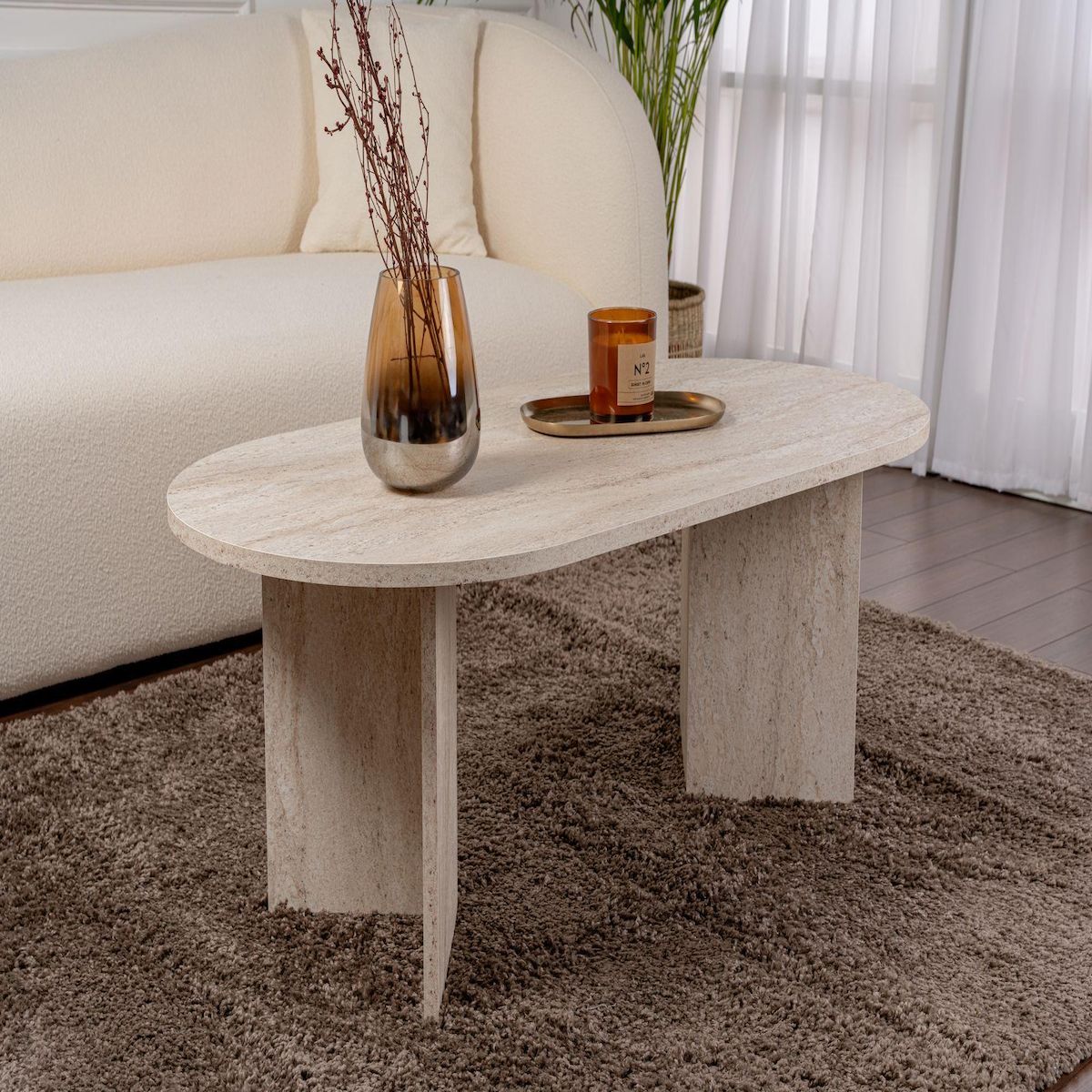 Habitat et Jardin Table basse en bois  Sable  - 60 x 119 x 40 cm - Travertin