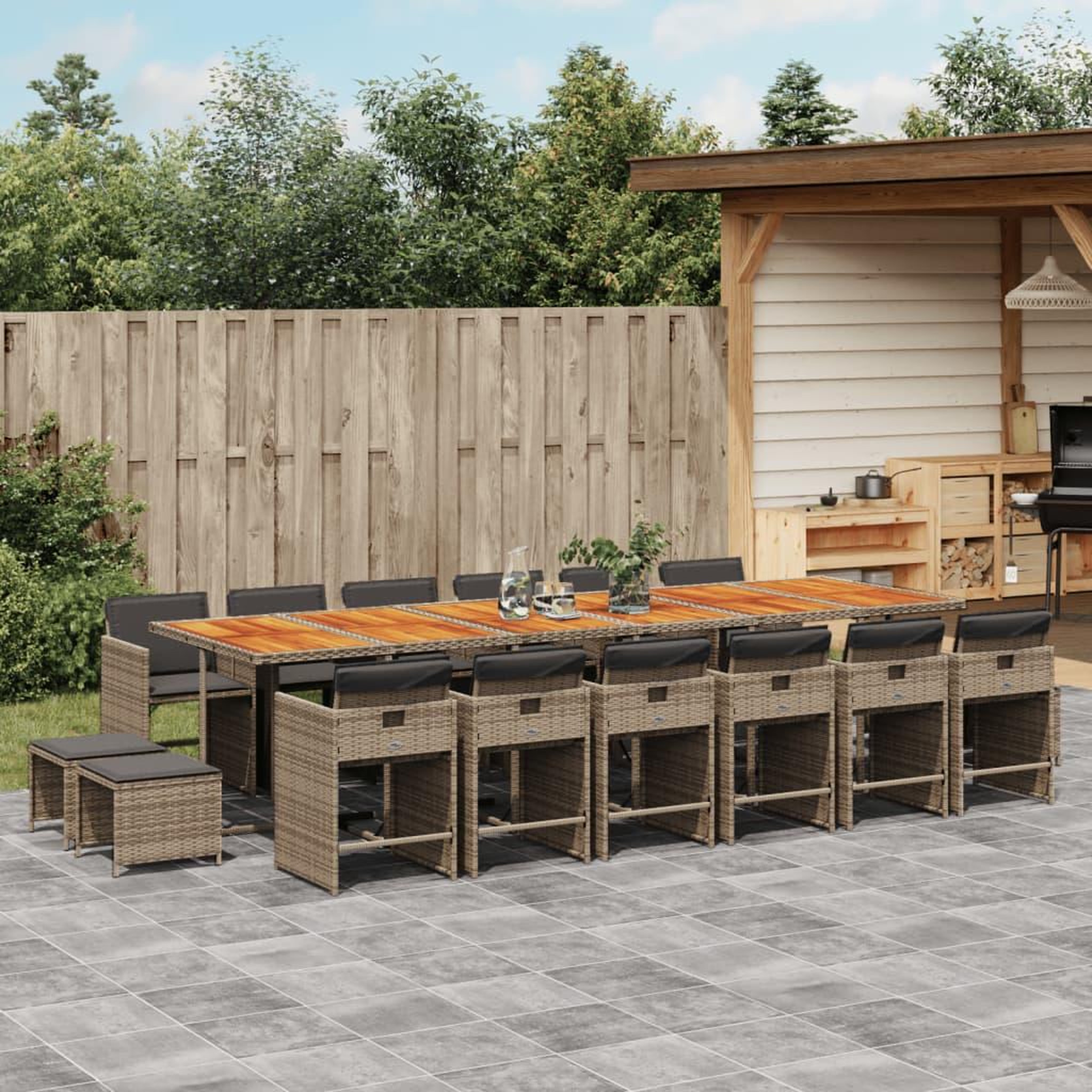 VIDAXL Ensemble a manger de jardin 17 pcs et coussins resine tressee