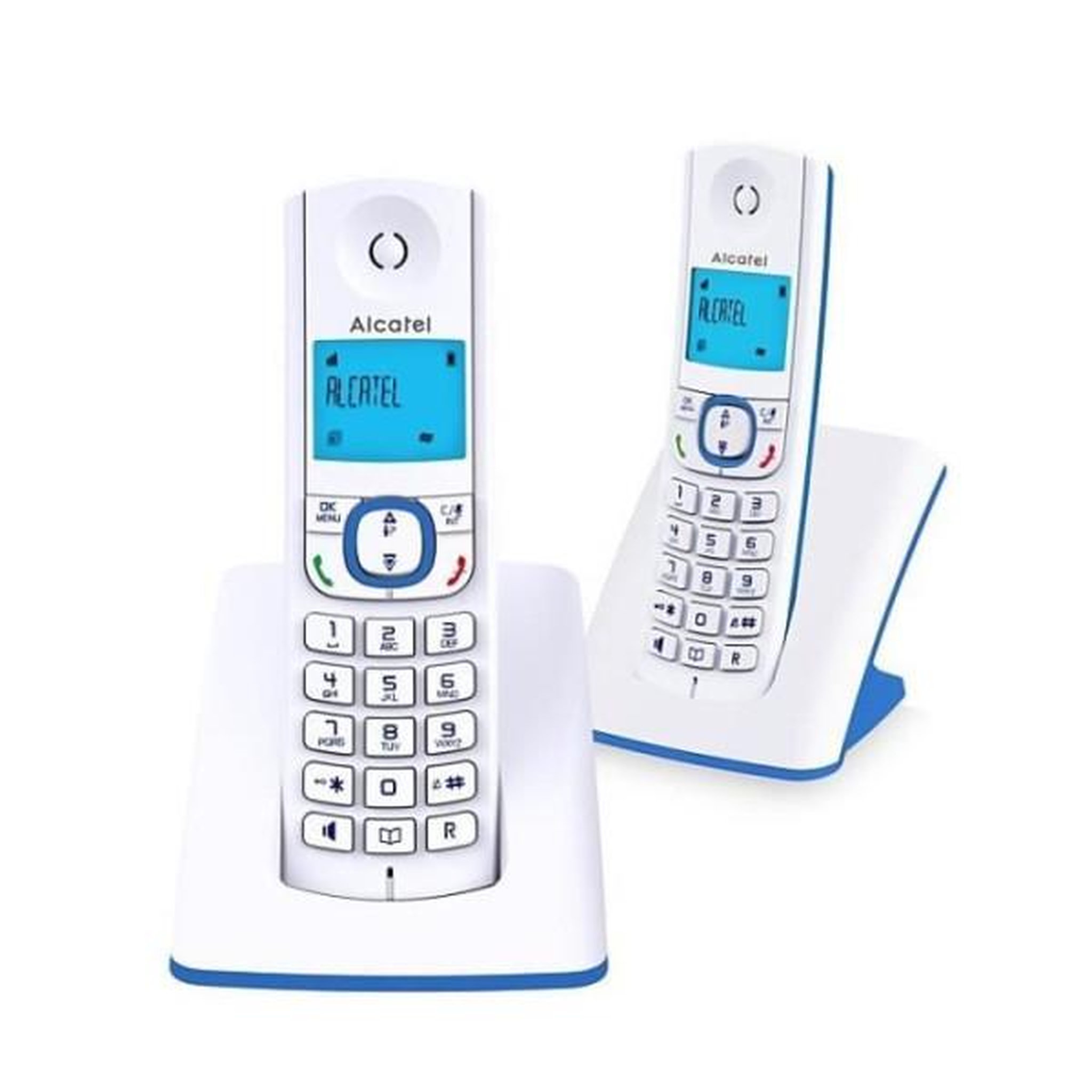 Alcatel Téléphone sans fil - ALCATEL - F530 Duo - 2 combinés, blocage d'appels, mains libres, 2 mémoires directes, Blanc/Bleu
