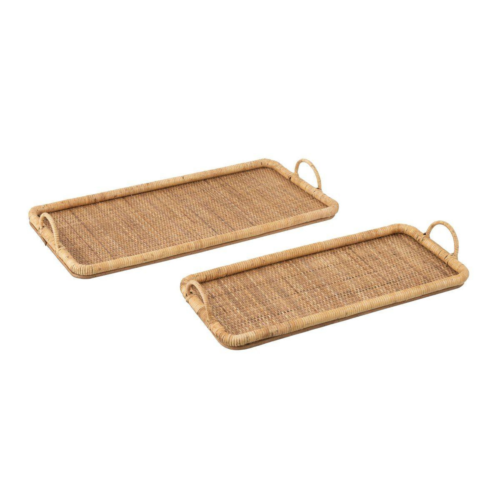 J-LINE Lot de 2 plateaux de service  rotin  71cm naturel