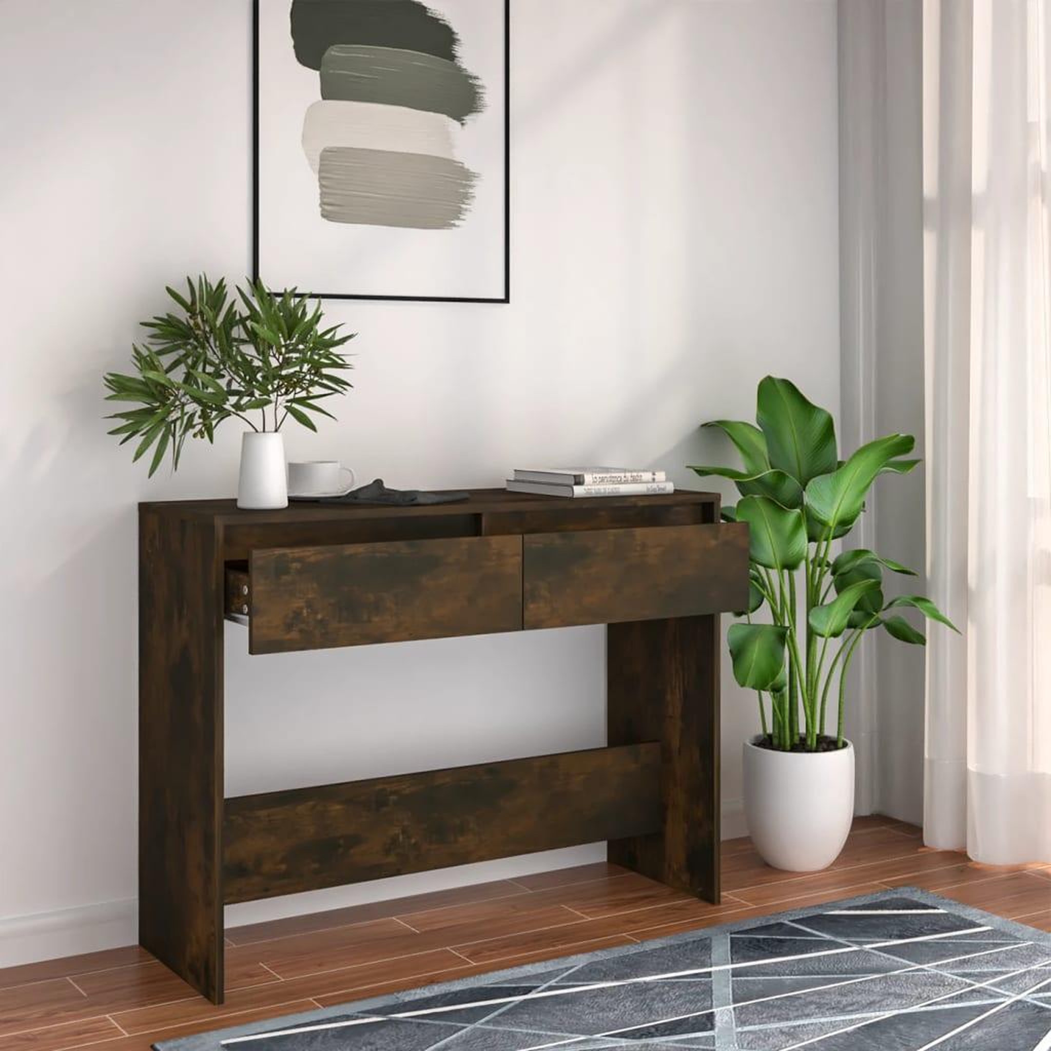 Voir la diapositive 1 : VIDAXL Table console chene fume 100x35x76,5 cm bois d'ingenierie