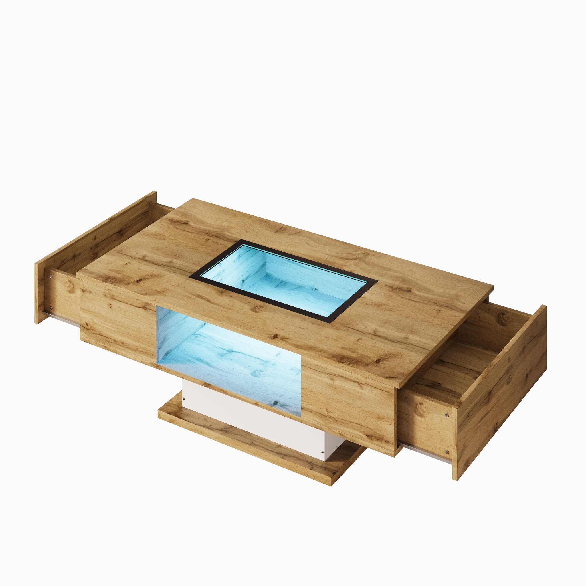 Voir la diapositive 5 : MERAX Table Basse Avec 2 Tiroirs, 1 Nich Et LED