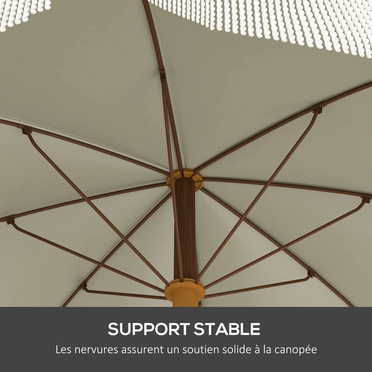 OUTSUNNY Parasol droit de plage jardin style bohème à franges UV40+ vert