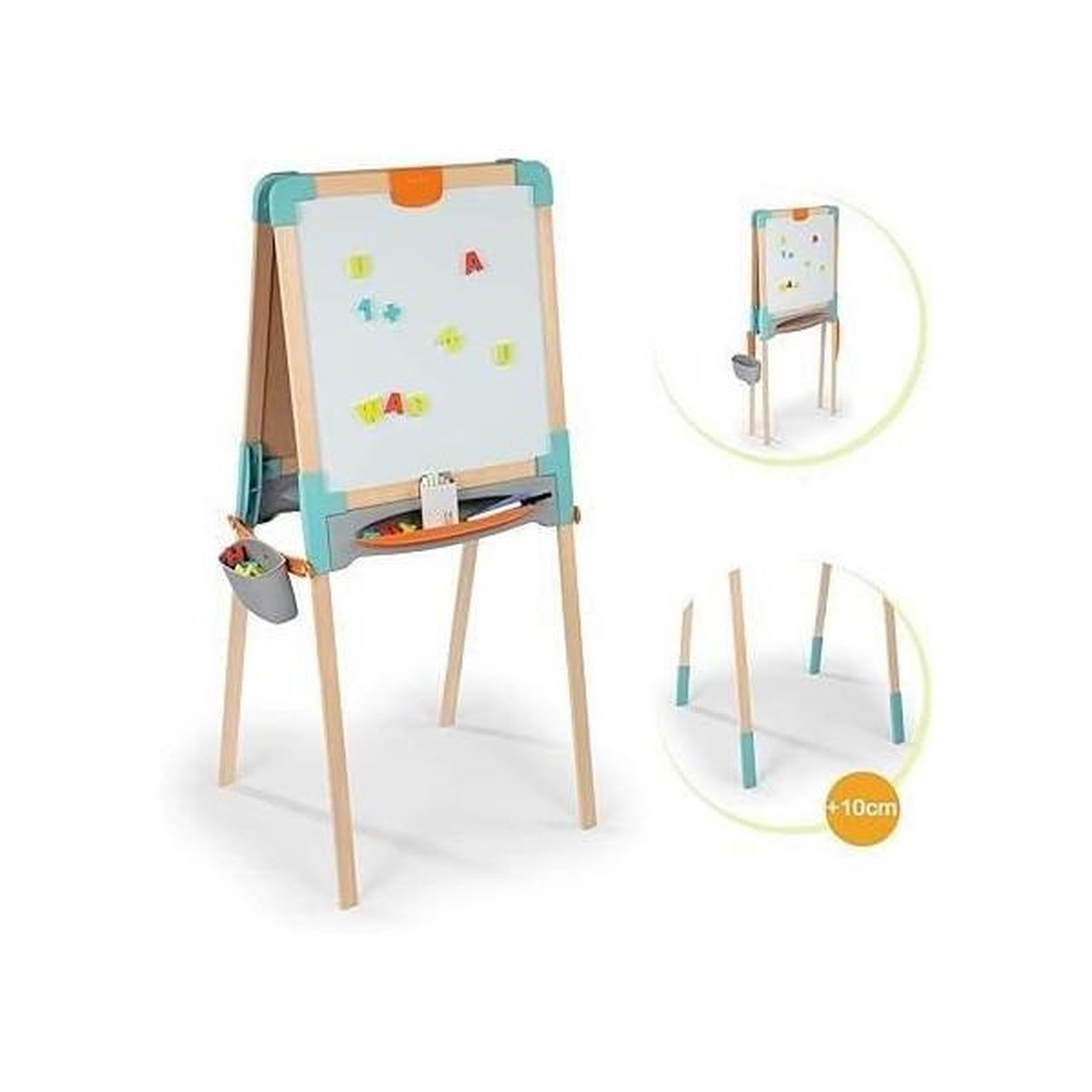 Voir la diapositive 2 : SMOBY Smoby - tableau en bois double face - ardoise craie et blanche magnétique - pliable et hauteur ajustable - 80 accessoires - dé