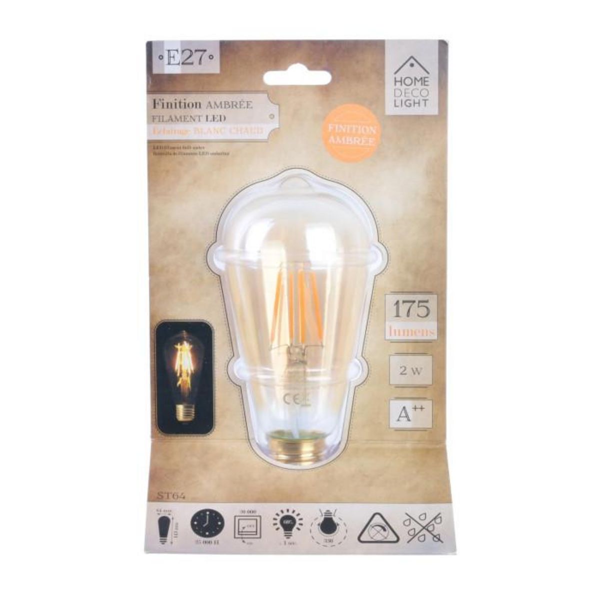 Paris Prix Ampoule ST64 Filaments LED  Droit  2W Ambre