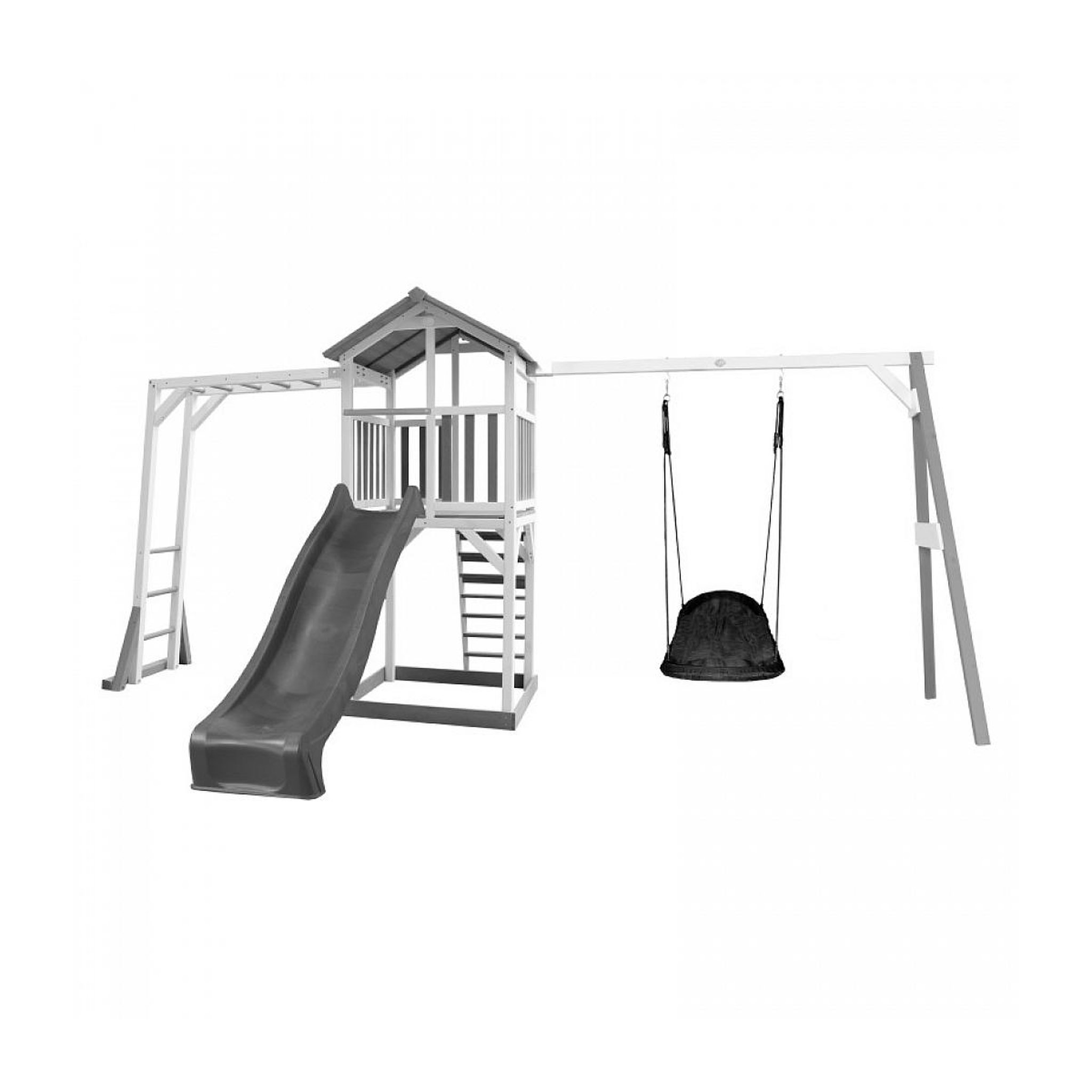 Axi House AXI Structure de jeu Beach Tower Blanc Gris cadre escalade balancoire Nid ovale Roxy Toboggan Gris