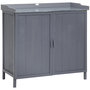 Voir la diapositive 1 : OUTSUNNY Armoire de rangement de jardin sur pied, table de rempotage 2 en 1 double porte, étagère, plateau métal galvanisé - bois sapin gris