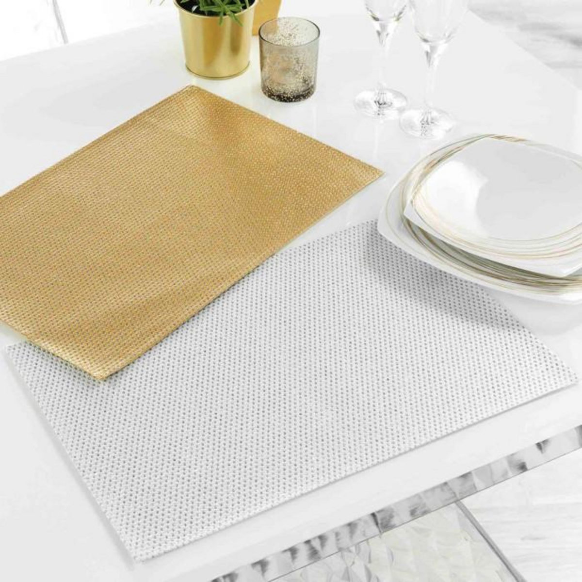 Paris Prix Set de Table  Luxurious  30x45cm Blanc & Argent