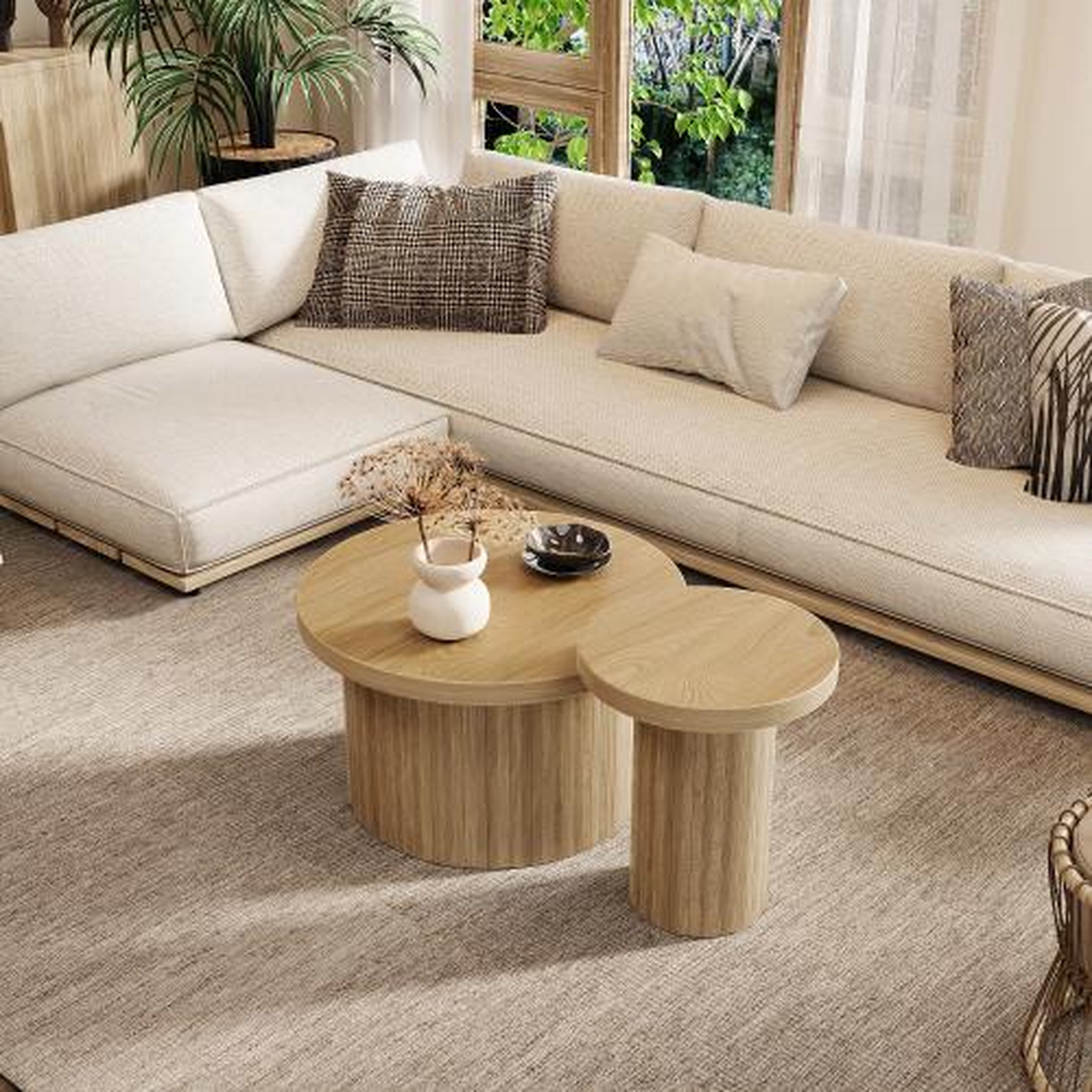 Voir la diapositive 5 : MERAX Table basse gigogne ronde naturel - 66x66 cm mdf