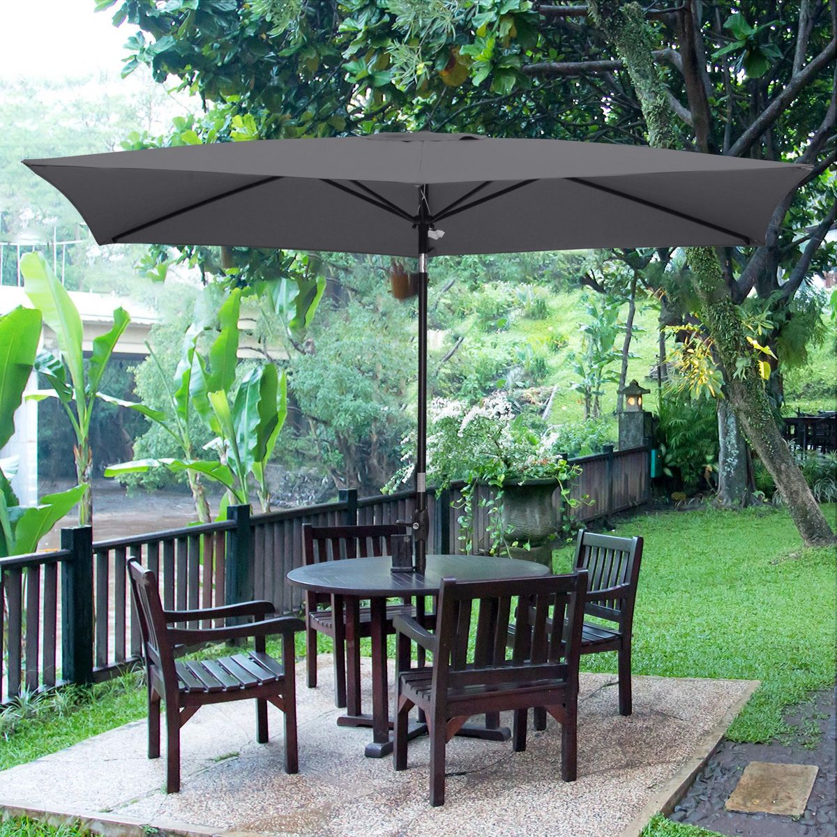 OUTSUNNY Parasol rectangulaire inclinable de jardin avec manivelle alu. métal polyester haute densité anti UV 50+ gris