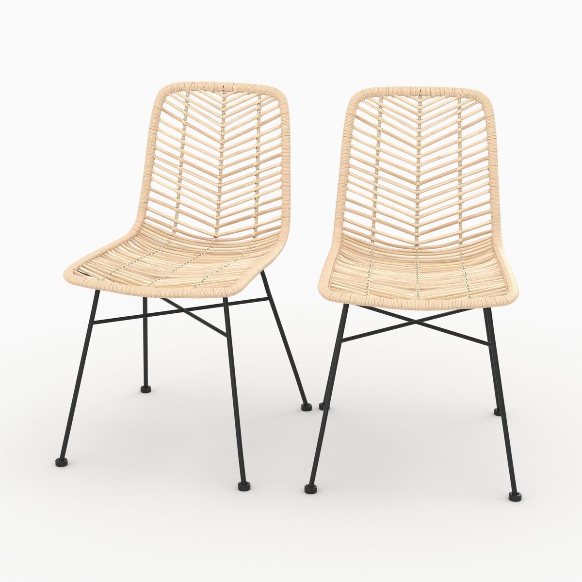Rendez vous déco Lot de 2 chaises en rotin naturel et pieds en métal noir-Tamara