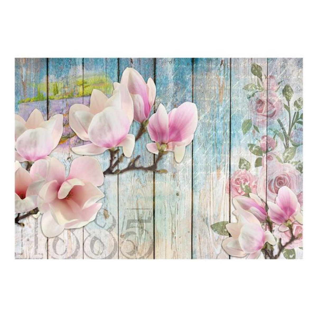 Paris Prix Papier Peint  Pink Flowers on Wood