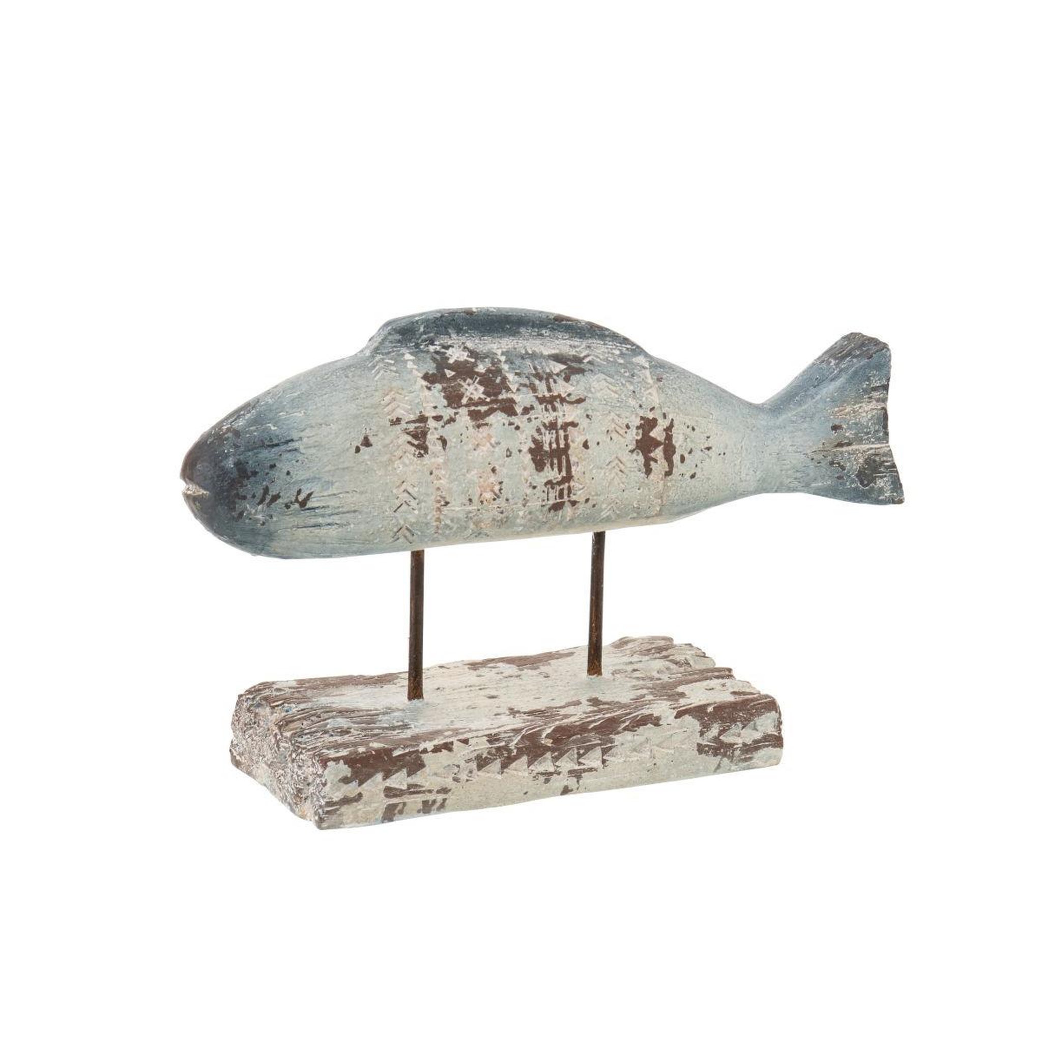 Voir la diapositive 2 : J-LINE Statuette poisson d'extérieur sur socle  basil  52cm bleu
