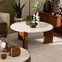 Voir la diapositive 2 : ATMOSPHERA Table basse ronde en marbre et bois massif NANDA - Blanc