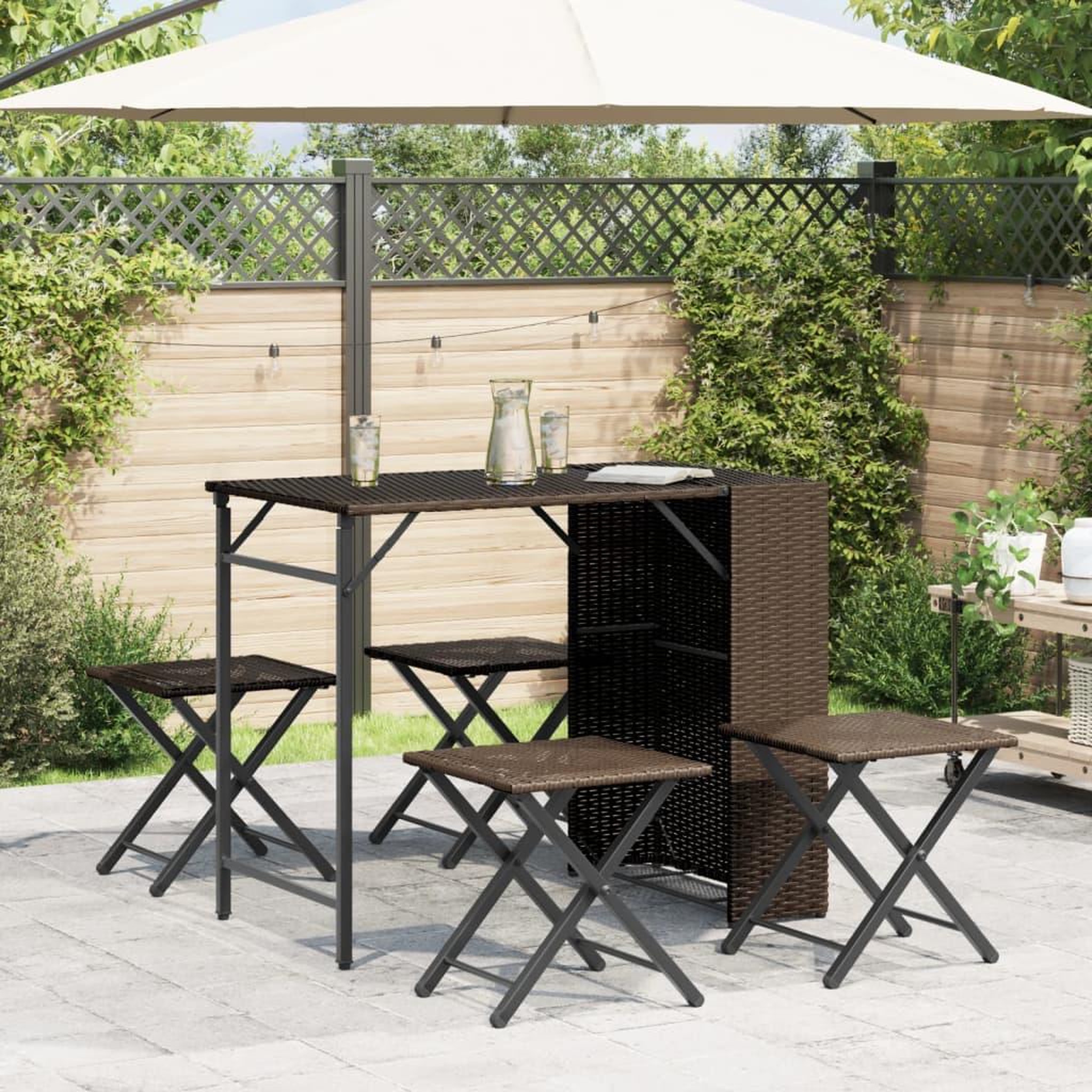 Voir la diapositive 3 : VIDAXL Ensemble a manger de jardin 5 pcs pliable marron resine tressee