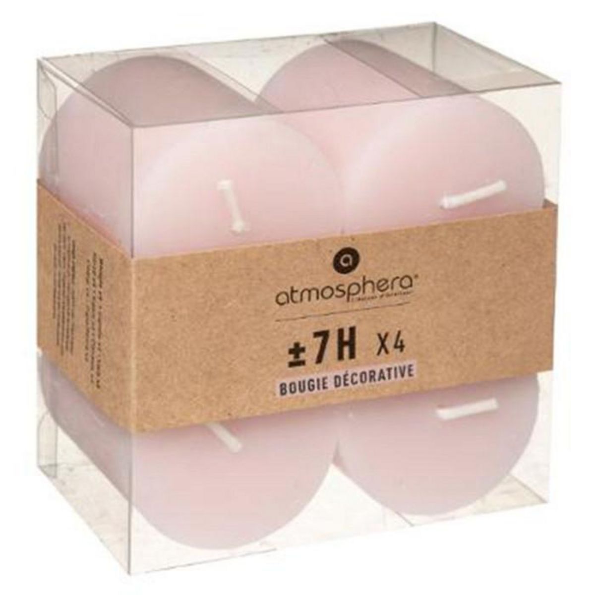 COMPTOIR DE LA BOUGIE Lot de 4 Bougies Votives  Rustic  4,5cm Rose Clair