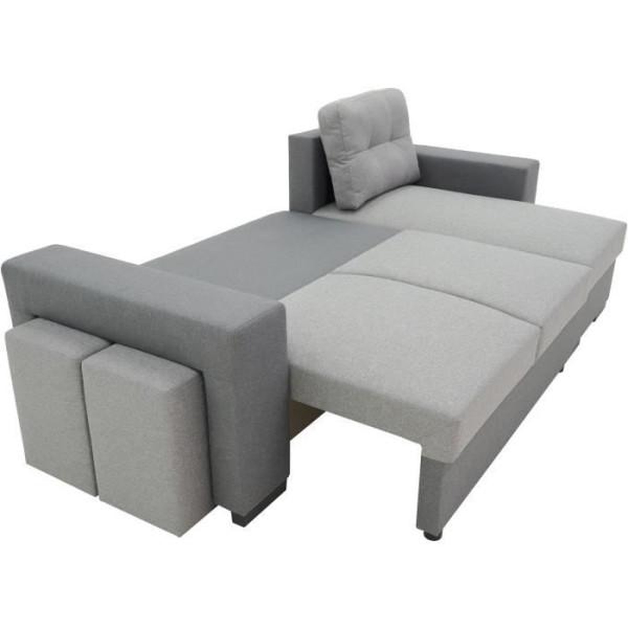 Voir la diapositive 4 : MARKET24 Canapé d'angle convertible réversible 3 places JAMES - L 245 x H 91 x P 139 cm - Coffre et 2 poufs - Anthracite et gris