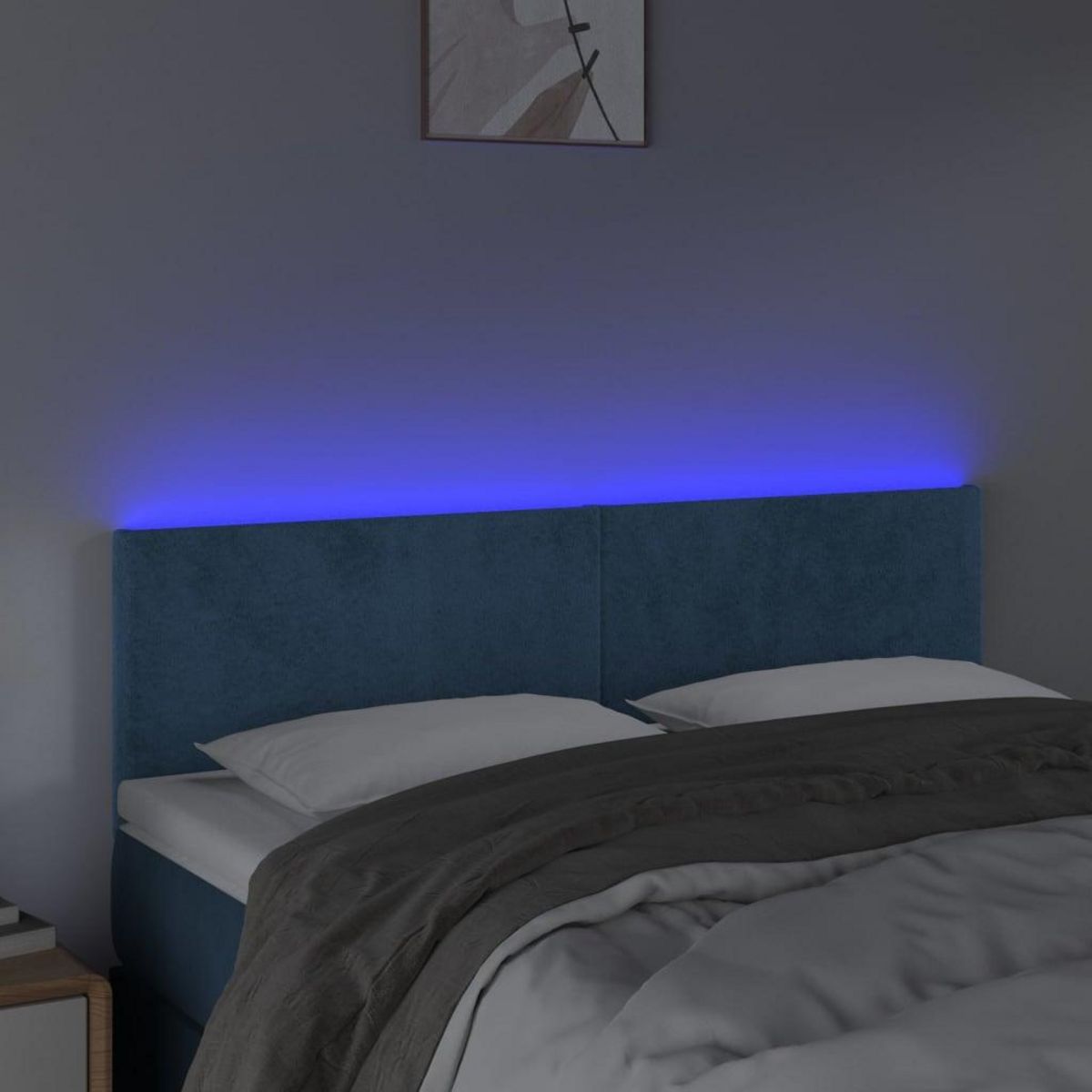 VIDAXL Tete de lit a LED Bleu fonce 144x5x78/88 cm Velours