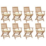 VIDAXL Chaises pliables d'exterieur et coussins lot de 8 Bois d'acacia