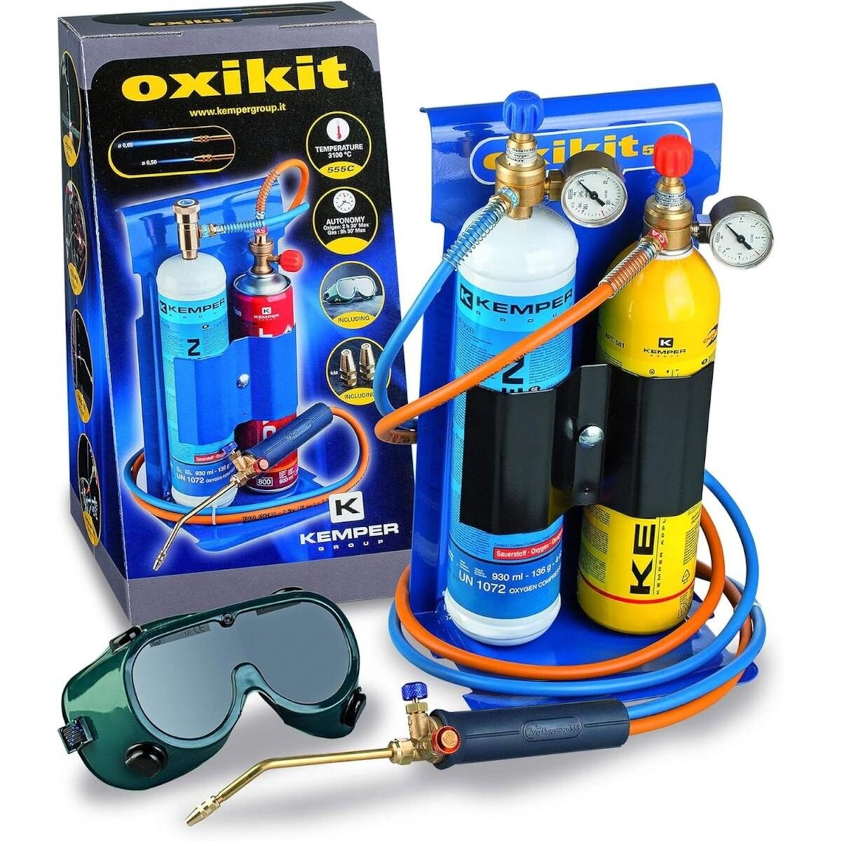 Kemper Chalumeau Bi-Gaz Oxygène Propane Pro 3300°C : Kit Complet Soudage & Brasage, Coupe Acier 5 mm, Détendeurs, Manomètres KEMPER