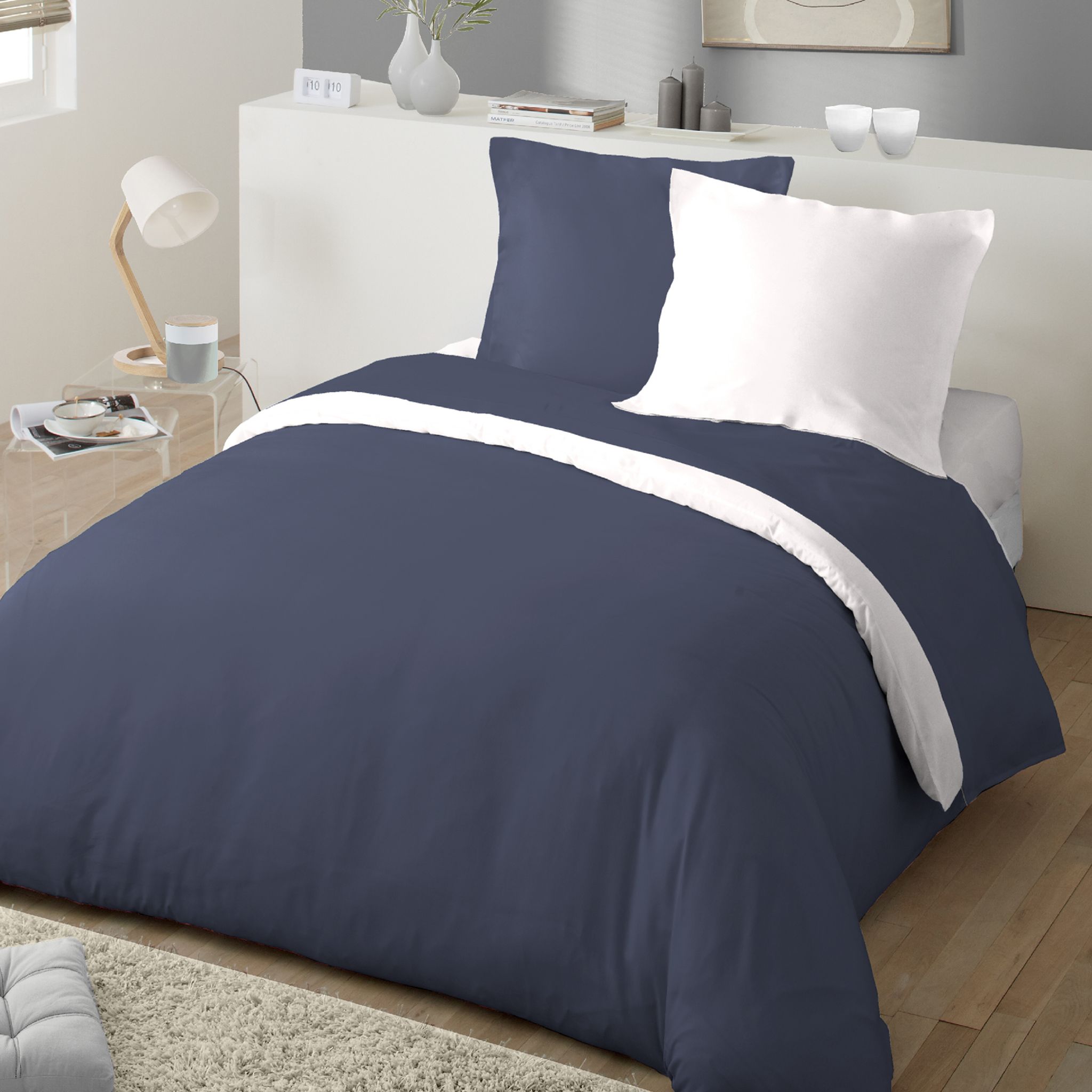 Parure de drap microfibre BICOLORE pas cher Auchan.fr